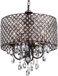 Edvivi Marya Drum Crystal Chandelier, 4 Lights Glam Lighting Fixture, Antique Copper Finish, Adjustable Ceiling Light with Round Crystal Drum Shade for Living Room, Bedroom, Kitchen