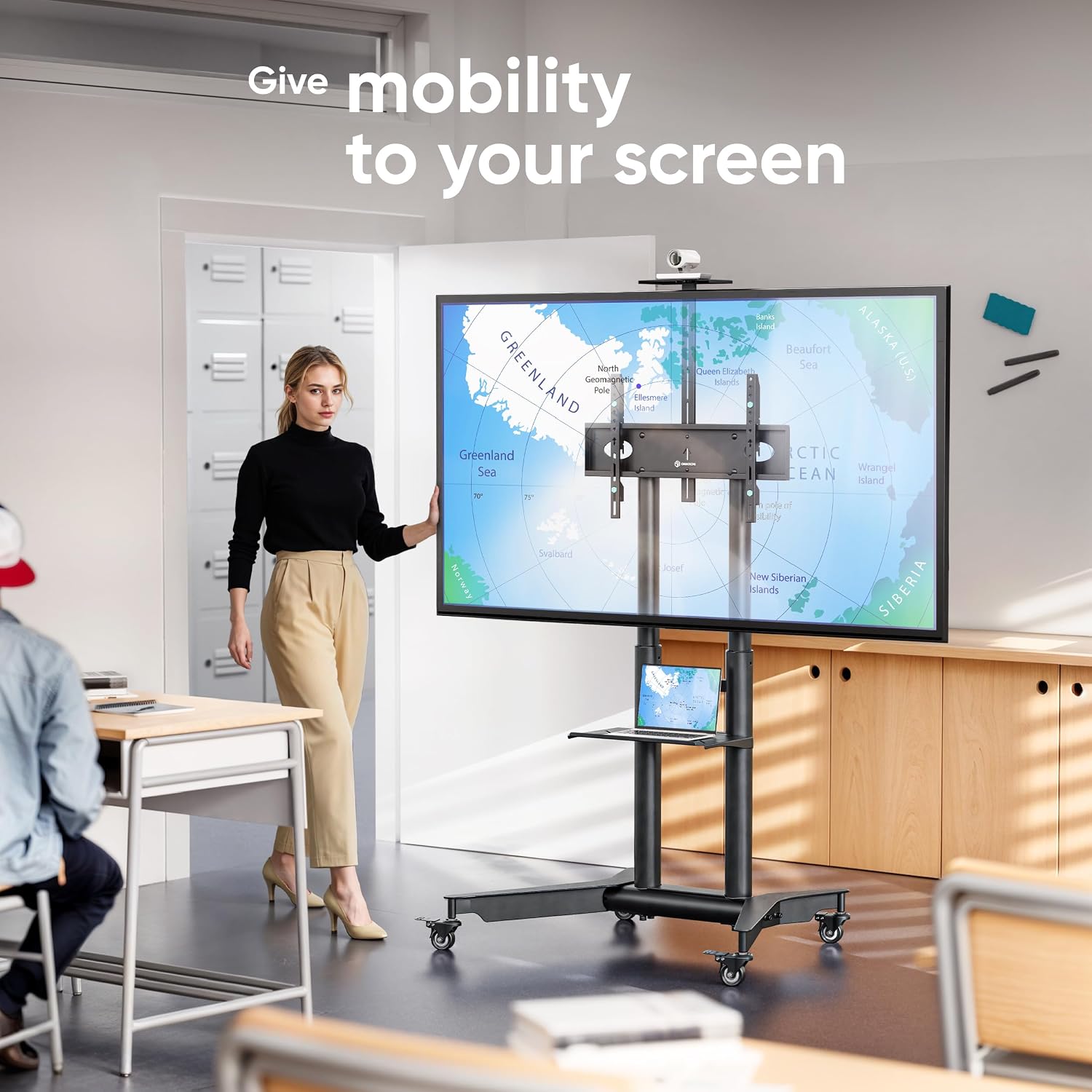 ONKRON Mobile TV Stand on Wheels for 32-75 Inch Screen, max Load 132 lbs, Height Adjustable TV Portable Stand, VESA 200x200-600x400, TV Cart Rolling TV Stand with Wheels and Shelf Black