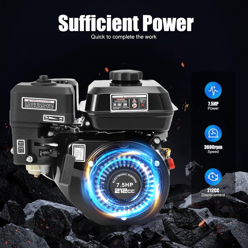 212cc 4-Stroke Gas Engine Motor for Honda GX160, 7.5HP Gasoline Motor Engine Horizontal Shaft, Go Kart Pull Start Gas Powered Engine with Air Cooling System for Honda Karts, Lawnmowers