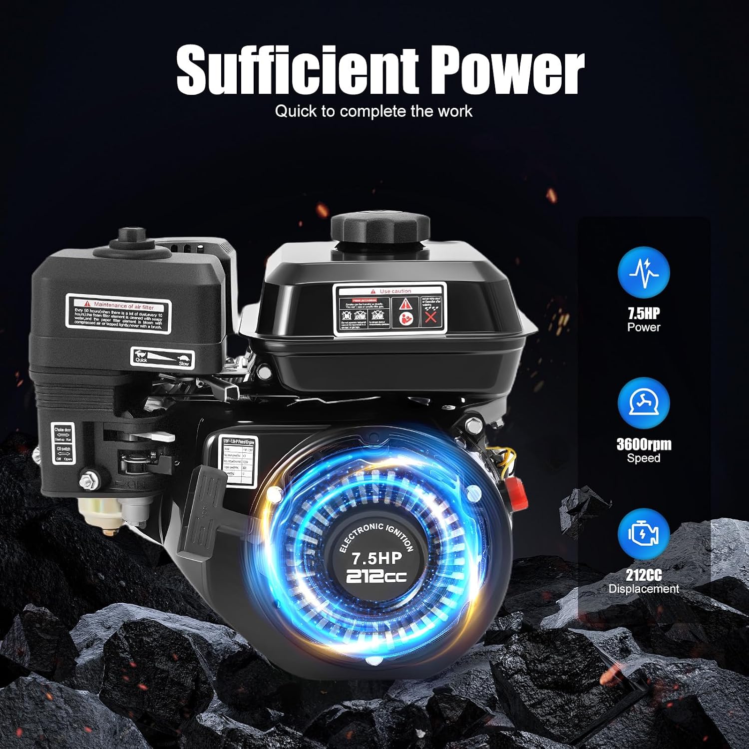 212cc 4-Stroke Gas Engine Motor for Honda GX160, 7.5HP Gasoline Motor Engine Horizontal Shaft, Go Kart Pull Start Gas Powered Engine with Air Cooling System for Honda Karts, Lawnmowers