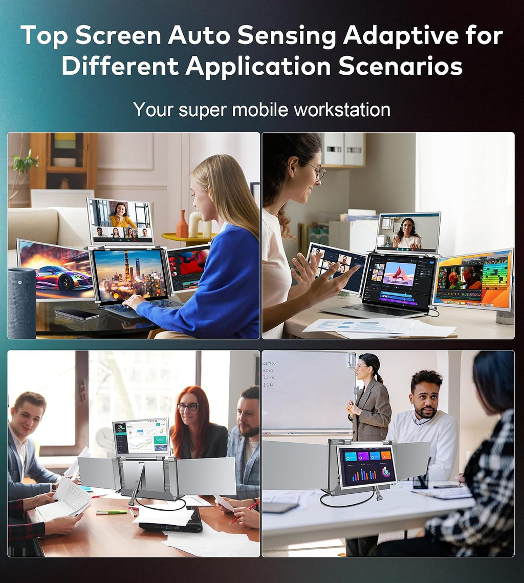 14' Laptop Screen Extender Monitor Portable, Quad Monitor, Just 1 Cable for 3 Screens, FHD 1080P IPS Laptop Extender Compatible with Wins/Mac(M1 M2 M3) for 13.6' - 17.3' Laptops