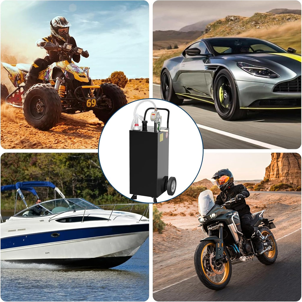 GarveeTech 35 gal Fuel Caddy,Fuel Storage Tank with Manual Transfer Pump,Gasoline Diesel Fuel Container for Cars, Lawn Mowers, ATVs, Boats, More, Black