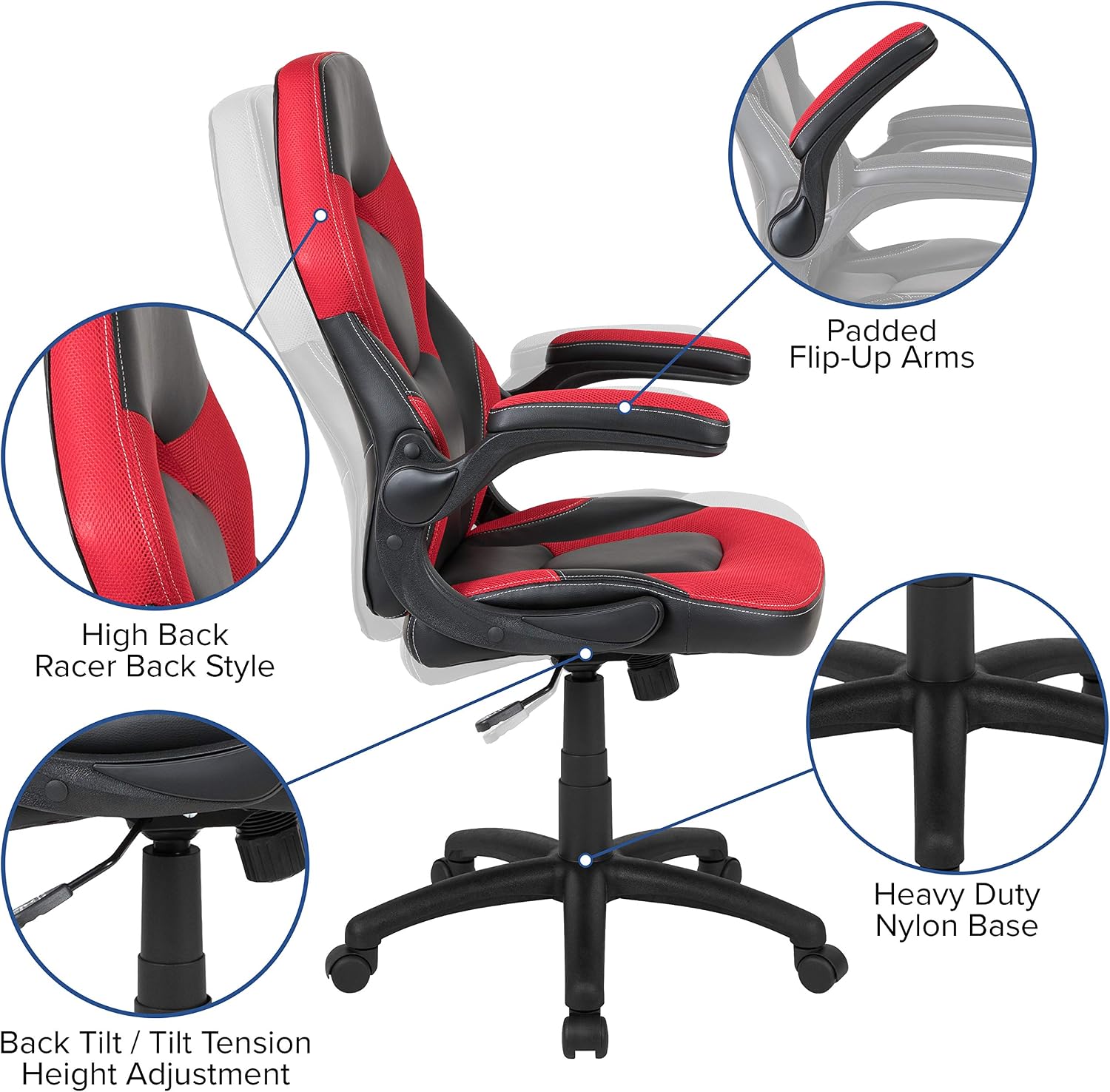 Flash Furniture Black Gaming Desk and Red/Black Racing Chair Set with Cup Holder, Headphone Hook, and Monitor/Smartphone Stand