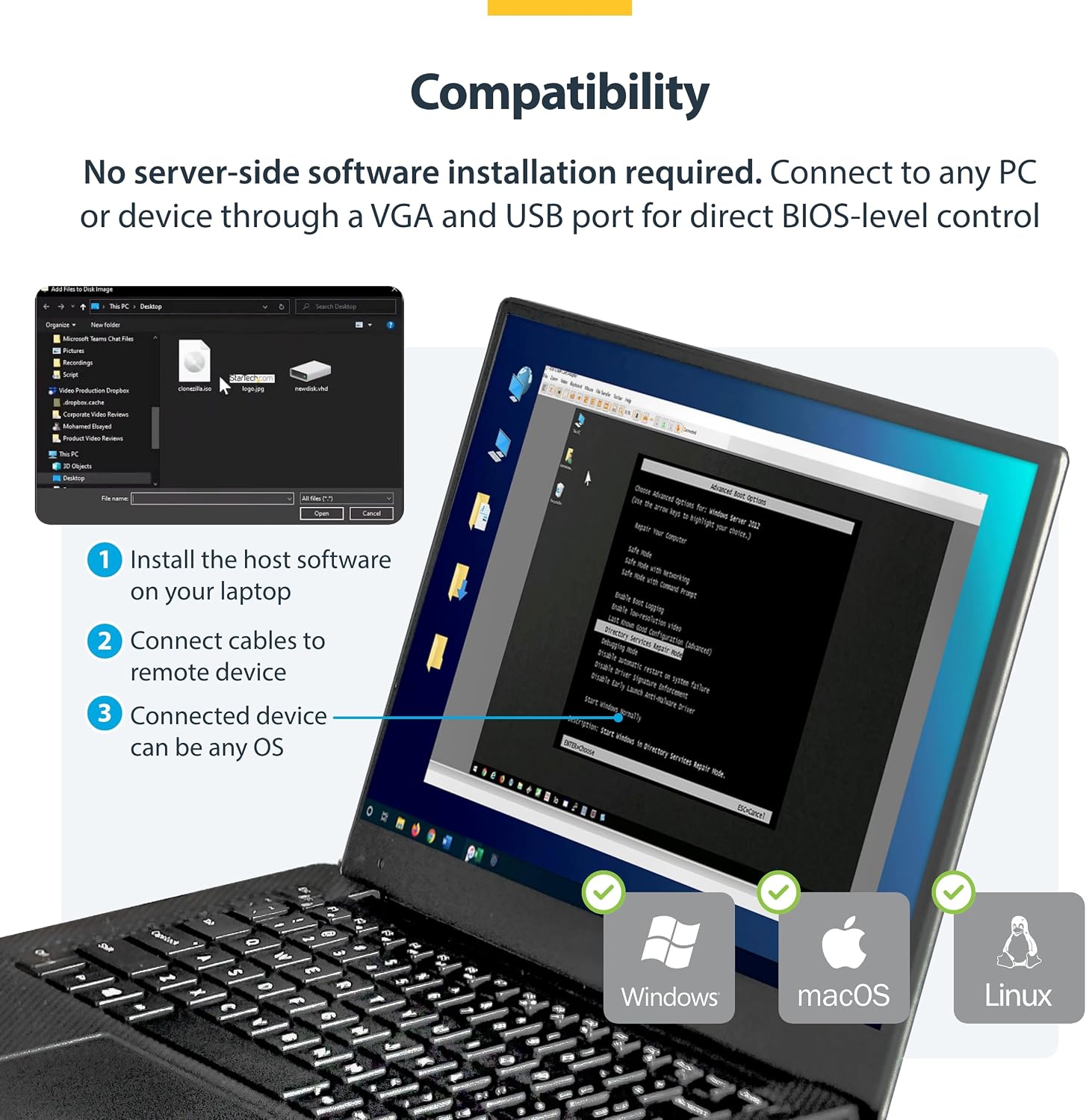 StarTech.com Portable Laptop Crash Cart Adapter for Server Management, USB/VGA KVM Console, Windows/Linux/MacOS - TAA