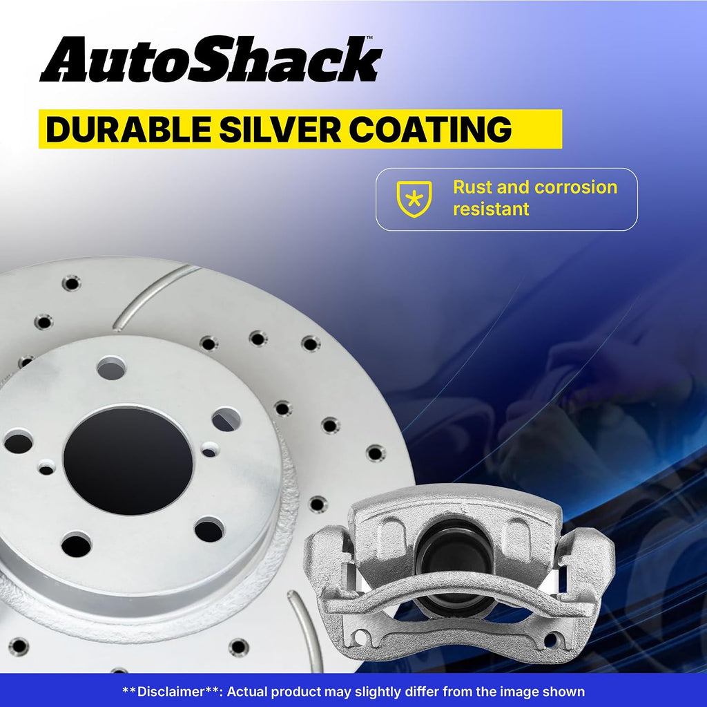 AutoShack Front & Rear Brake Rotors & Calipers for Honda, Civic 2006-2011, FWD L4 1.8L - Coated Drilled & Slotted - Silver Matte Finish - TurboGuard
