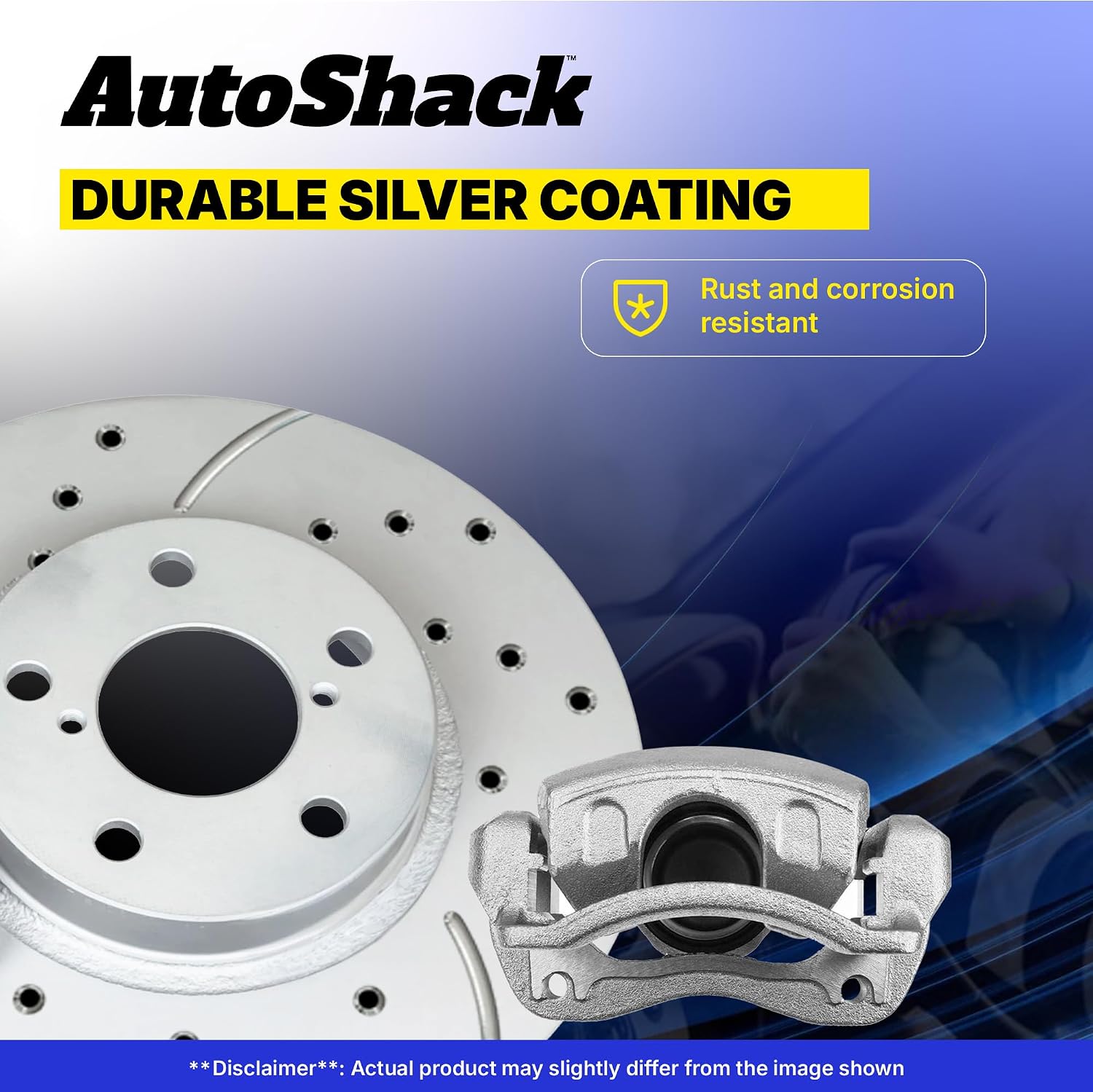 AutoShack Front & Rear Brake Rotors & Calipers for Honda, Civic 2006-2011, FWD L4 1.8L - Coated Drilled & Slotted - Silver Matte Finish - TurboGuard