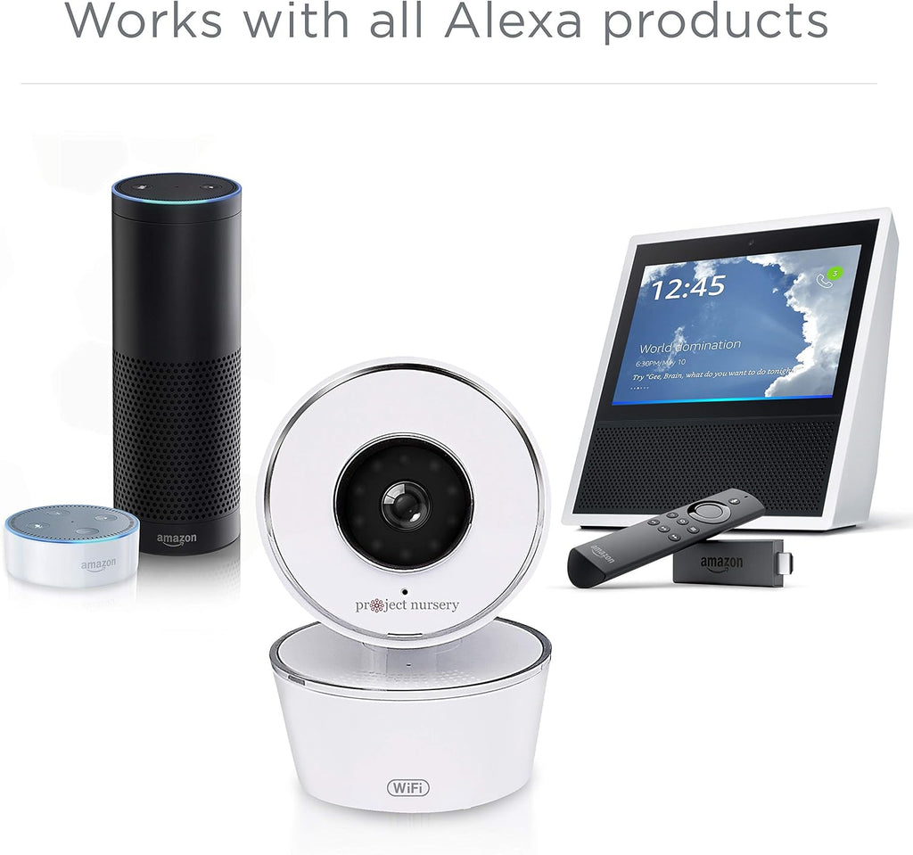 Project Nursery Smart Wi-Fi Baby Monitor, Alexa and Google Assistant Enabled with WiFi, Plays Lullabies, Sound and Motion Alerts, Two-Way Communication, Night Vision