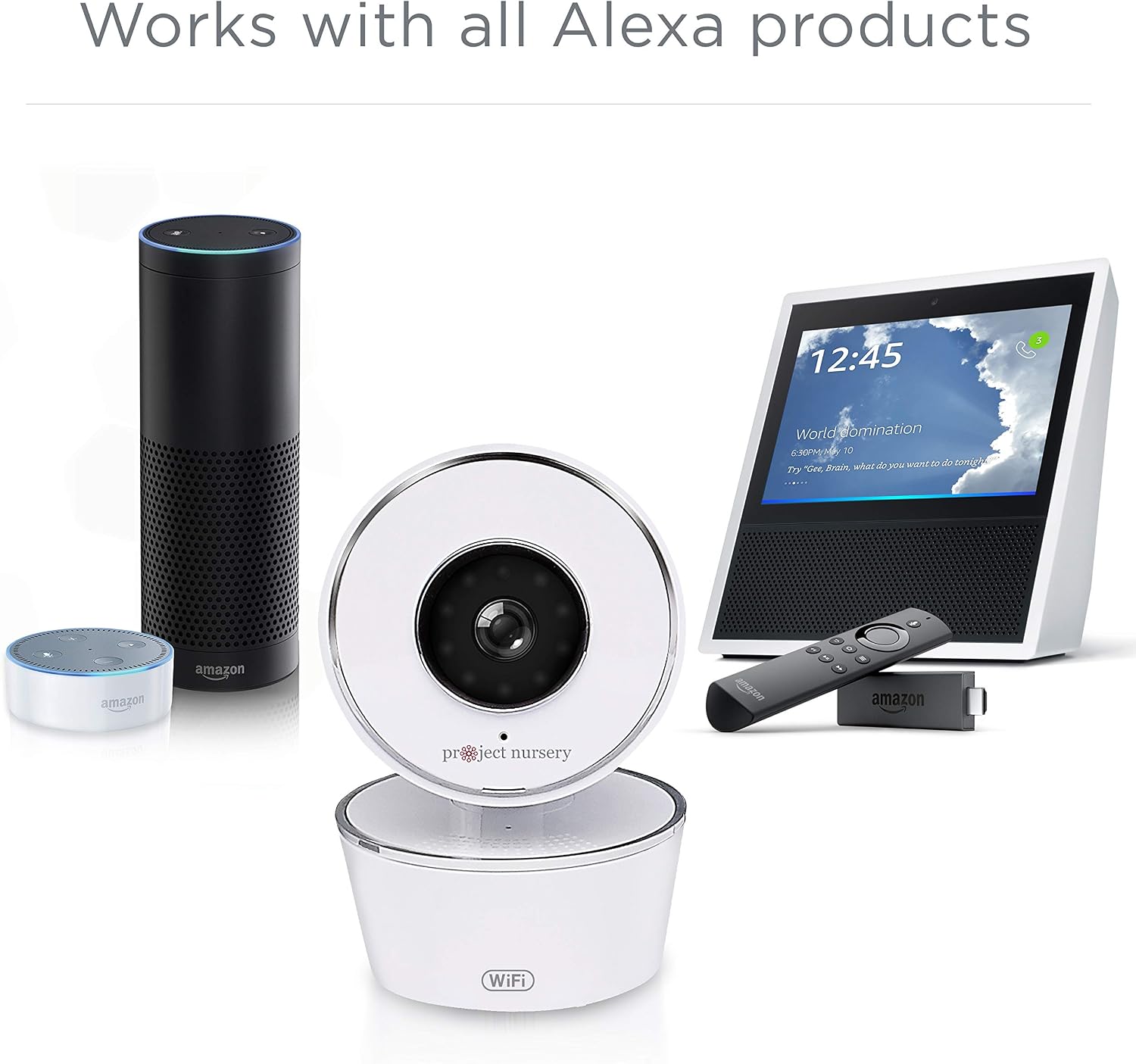 Project Nursery Smart Wi-Fi Baby Monitor, Alexa and Google Assistant Enabled with WiFi, Plays Lullabies, Sound and Motion Alerts, Two-Way Communication, Night Vision