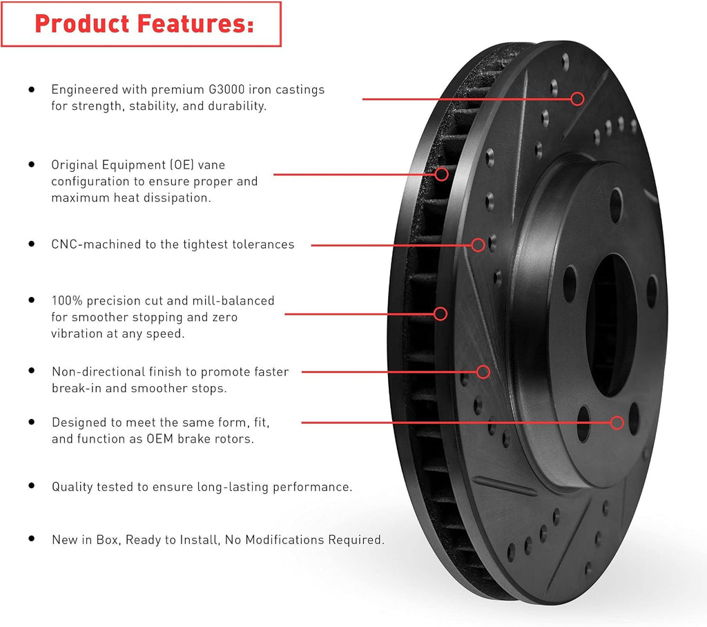 Dynamic Friction Company Front Brakes and Rotors|DrilledBrake Rotors| Front 3000 Ceramic Brake Pads and Rotors Kit| Automotive Replacement Brake Kits