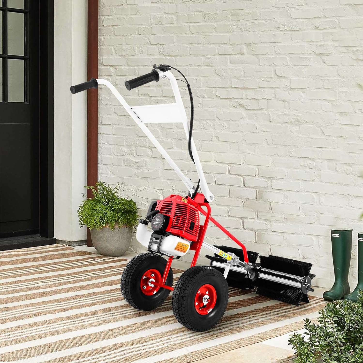 Gas Powered Lawn Sweeper, 24-Inch Width, 43cc 2-Stroke Walk-Behind Mowers, 1.7hp Push Lawn Sweeper