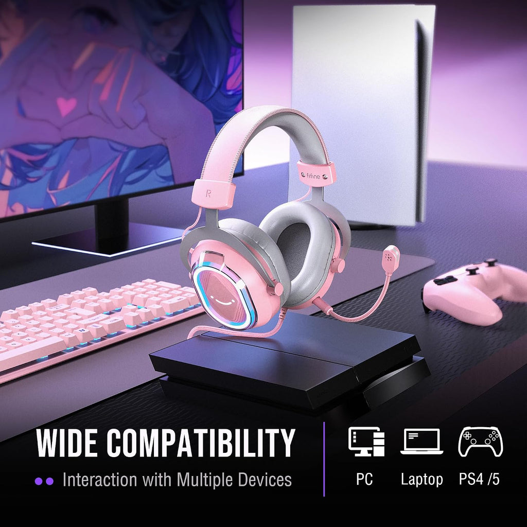 FIFINE Gaming Recording Microphone and Over-Ear Headset Bundle, Computer PC Mic and USB Gamer Headset Pack with Headphones Jack, RGB Button, Mute, Noise Canceling, 4 EQ Modes-AM8P+H13P