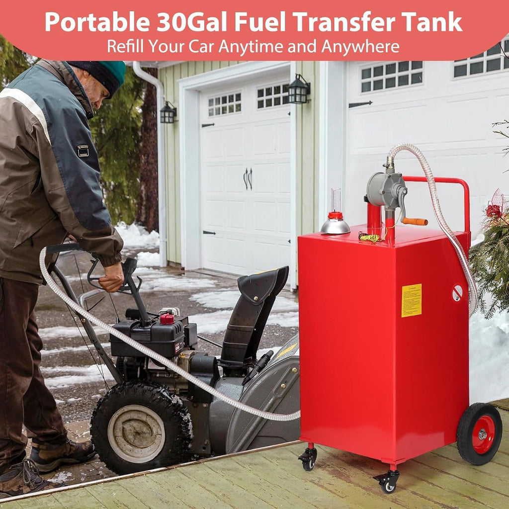 Gas Can 30 Gallon, Portable Fuel Tank with Manual Transfer Pump on, Diesel Fuel Can for Gasoline and Diesel, Compatible with Cars, Lawn Mowers, ATVs, Boats, More