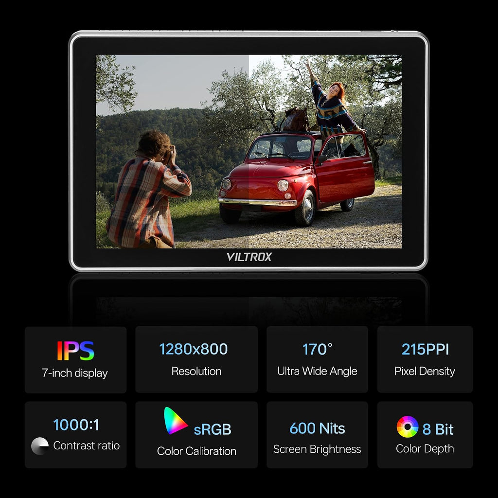 VILTROX DC-L2 7' 4K SDI/HDMI Camera Field Monitor with Touchscreen, 1280×800 IPS 600nit Display, 3D LUT, Full Waveform, RGB Histogram, Y Parade, False Color, Focus Peaking, Type-C/DC/NP-F Power