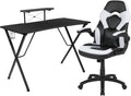 Flash Furniture Black Gaming Desk and White/Black Racing Chair Set with Cup Holder, Headphone Hook, and Monitor/Smartphone Stand