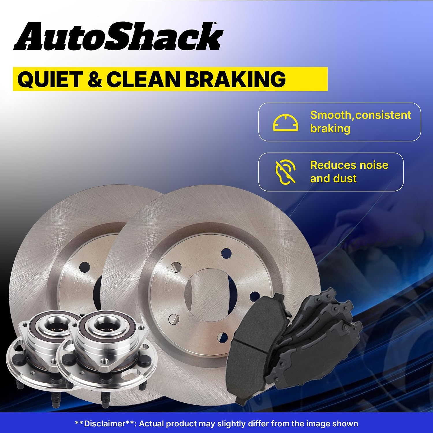 AutoShack Front Brake Rotors, Ceramic Pads & Hub Bearing Assemblies for Chevrolet, Silverado 1500 2007-2013, 4WD V6 4.3L V8 4.8L 5.3L 6.0L 6.2L - 12.99' (329.9 mm), 6-Lug