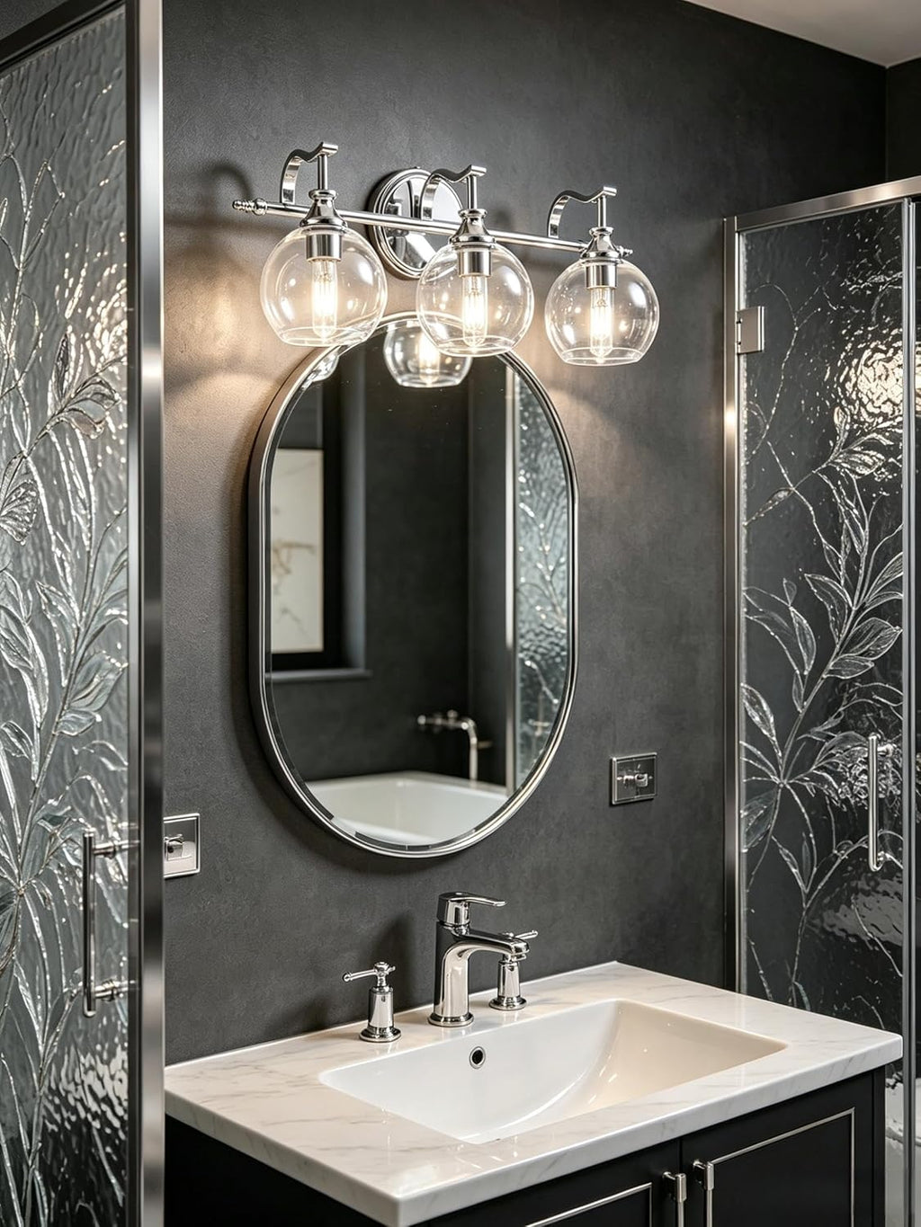 ANDY STAR Chrome Vanity Light, 3-Light Polished Silver Bathroom Light Fixture Over Mirror, Modern Wall Sconce with Clear Glass Shade, Industrial Wall Lighting for Living Room, Bedroom, Hallway, 22.3'