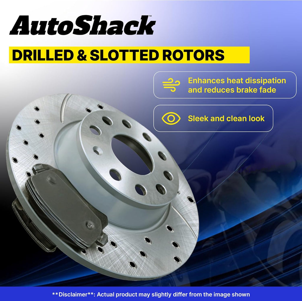AutoShack Front & Rear Brake Rotors & Premium Pads for Toyota & Lexus, RAV4 2006-2008 HS250h 2010-2012, FWD 4WD L4 2.4L - Silver Zinc Coated Drilled & Slotted - SilverShield Pro