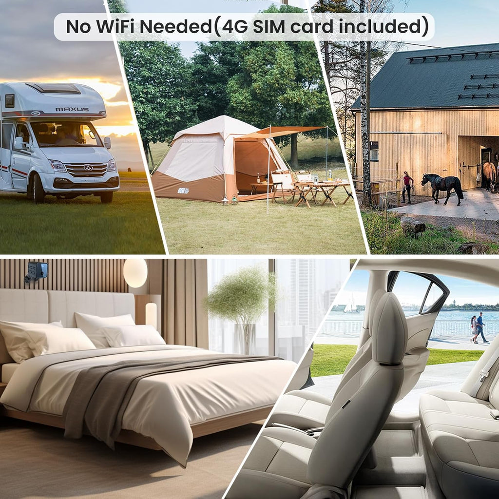 javiscam 4K Cellular Security Camera, No WiFi Camera SIM Card Included, Not Support WiFi, Radar Motion Sensor, FHD 4G Car Security Camera, 20-Day Standby Battery Life, Portable Cellular Camera