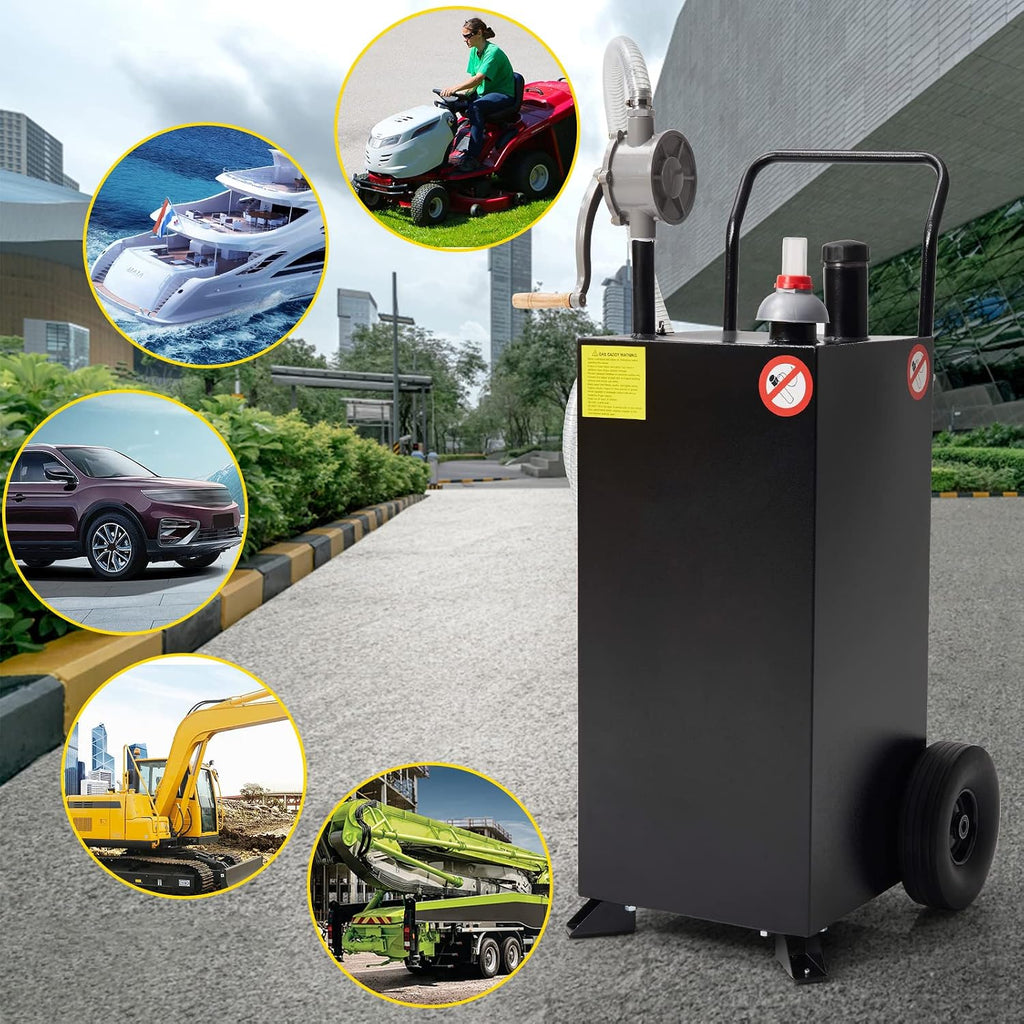 Garvee 30 gal Gas Caddy with Pump - Portable Fuel Tank Gasoline Storage Tank for Boat, Car, Garden, Lawnmower, ATV