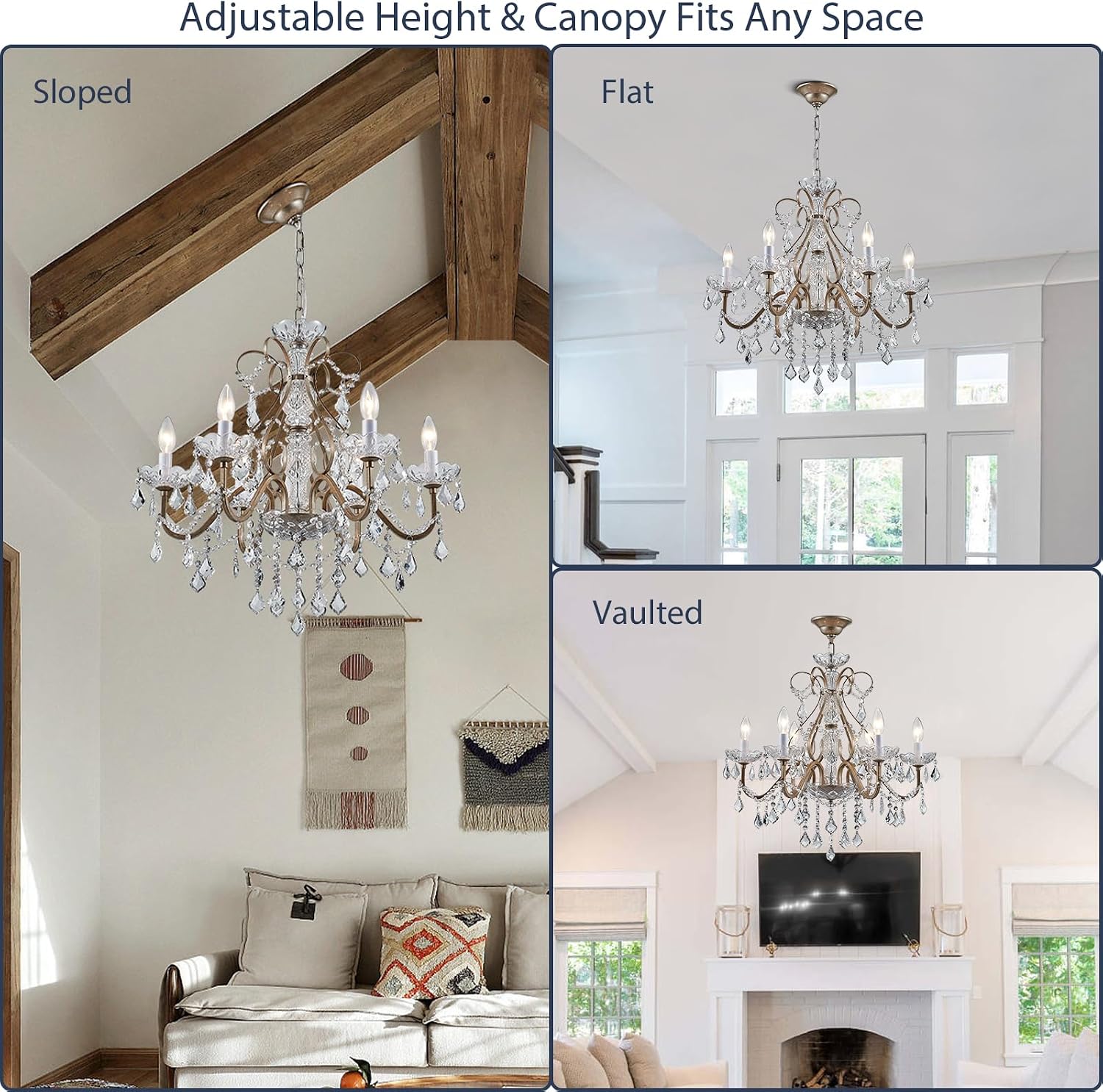 Bestier Antique Silver Vintage Candle Chandelier Crystal Lighting Fixture Lamp for Dining Room Bathroom Foyer Livingroom 6 E12 Bulbs Required D24 in x H26 in