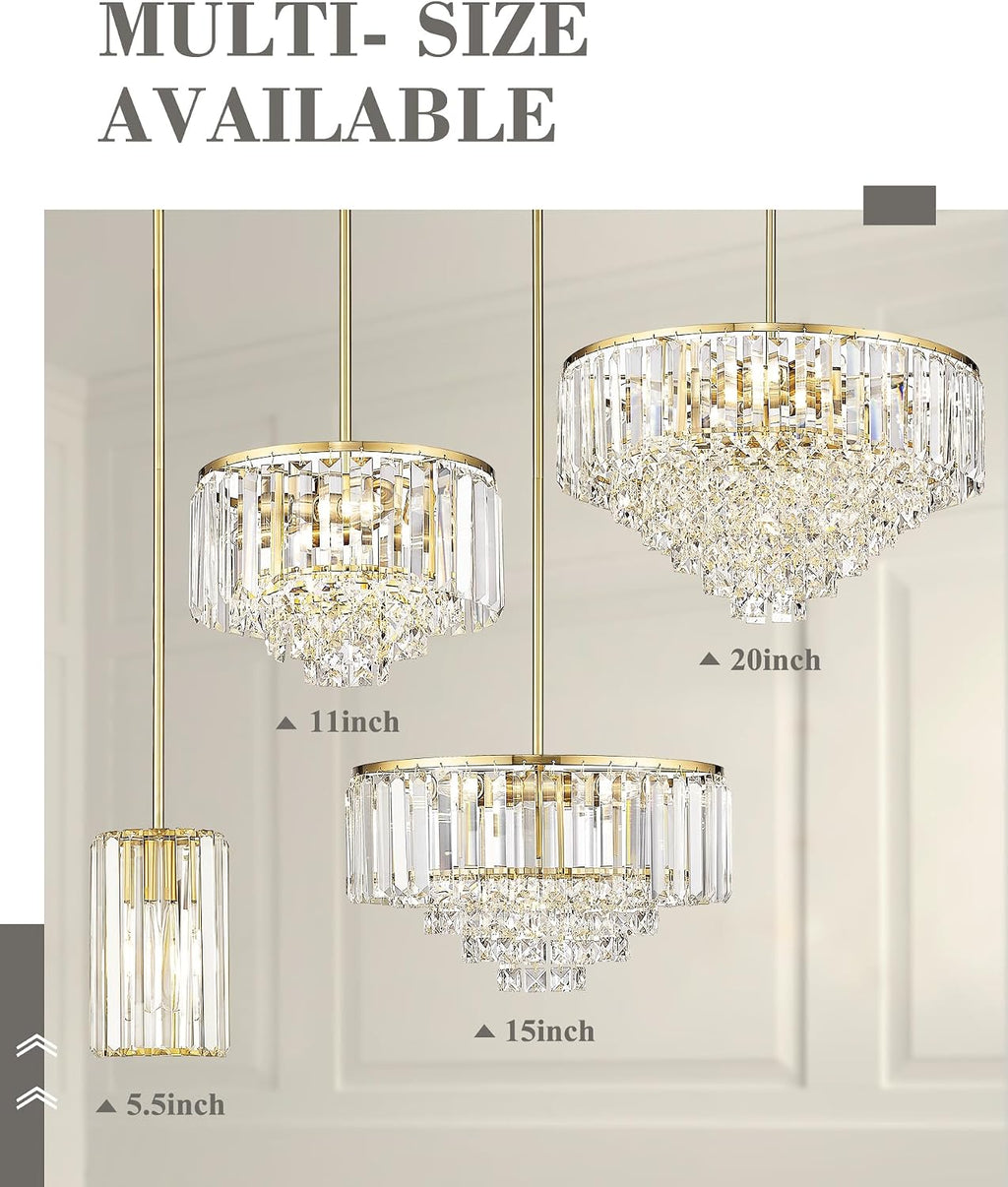 Polished Gold Chandelier, 4-Tier Crystal Pendant Light fixtures, Vintage Hanging Light, Chandeliers for Dining Room Kitchen Island Bedroom Entryway, CC4215-3W-PG