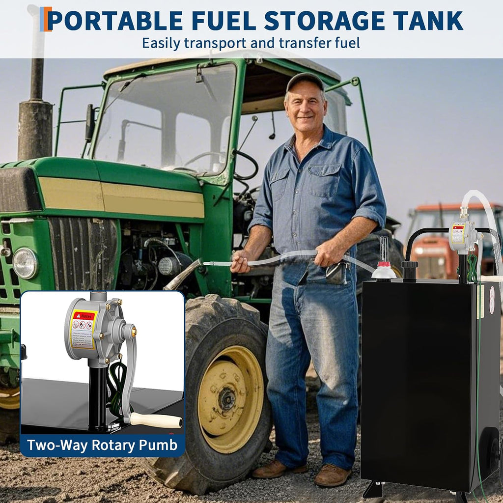 40 Gallon Fuel Caddy, Fuel Transfer Tank with Pump, Gas Storage Tank, Gasoline Diesel Fuel Container for Cars, Lawn Mowers, ATVs, Boats, More, Black