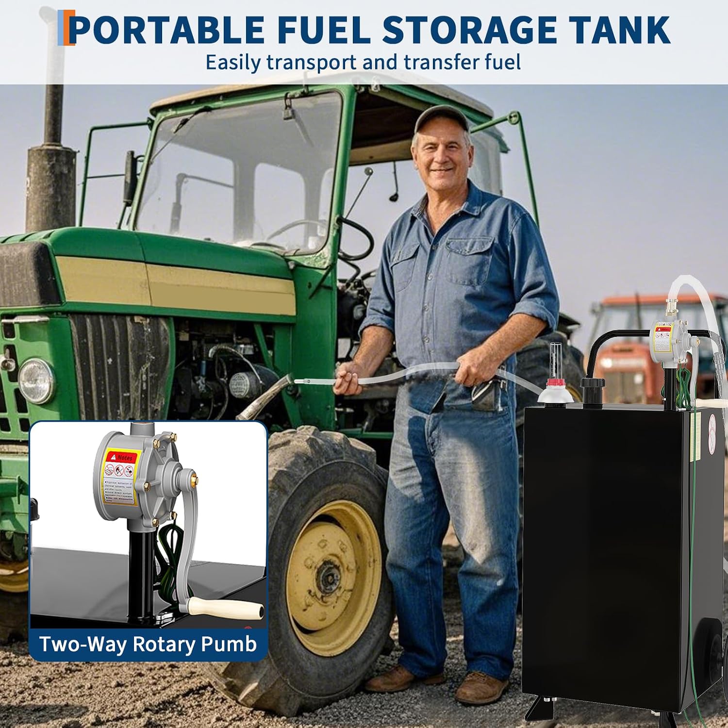 40 Gallon Fuel Caddy, Fuel Transfer Tank with Pump, Gas Storage Tank, Gasoline Diesel Fuel Container for Cars, Lawn Mowers, ATVs, Boats, More, Black