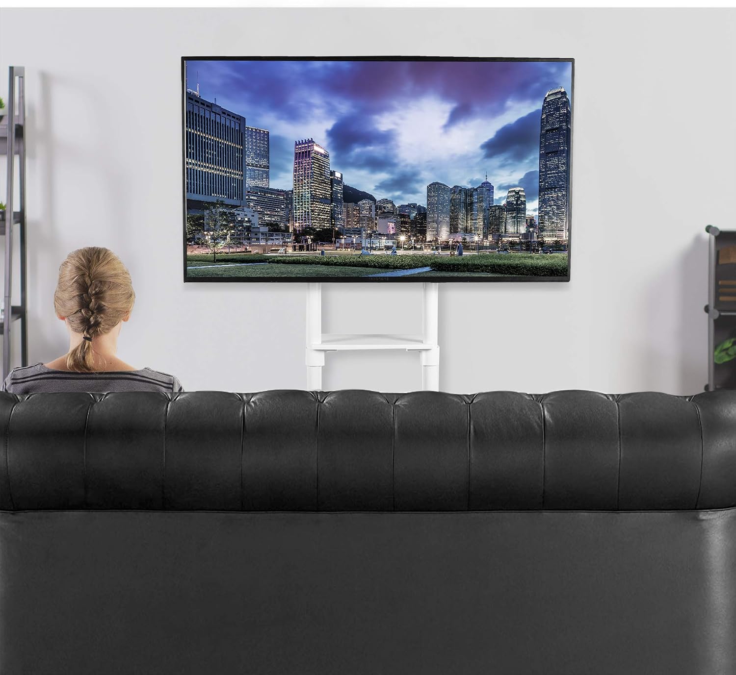 VIVO Mobile Premium TV Cart for 32 to 88 inch Screens up to 154 lbs, Samsung Digital Flipchart, Microsoft Surface Hub 2S, Portrait to Landscape, Shelf, Wheels, Max VESA 600x400, White, STAND-TV02PW