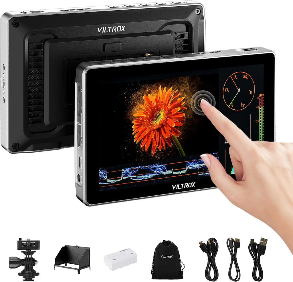 VILTROX DC-L1 7-Inch Touchscreen Camera Field Monitor 1280×800，Supports HDMI 1.4，Custom 3D LUT Import, Vectorscope & Waveform Scopes, Detachable Sunshade, NP-F Battery & Accessories