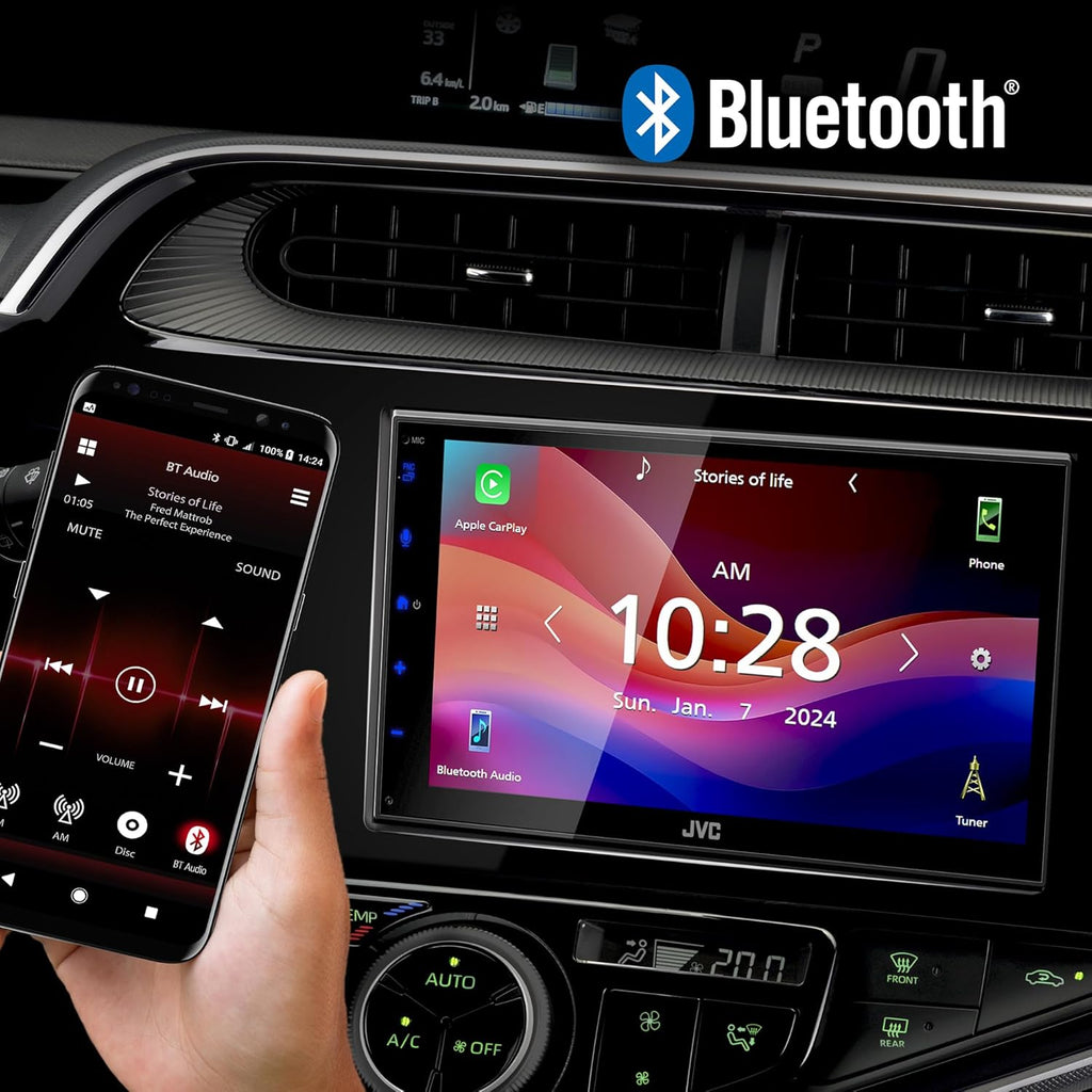 JVC KW-M590BT Single Din/Double Din Car Stereo (50W x 4-Ch), L-Shaped Chassis Fits Most Cars, Large 6.8' Hi-Res Touchscreen, AM/FM, Apple CarPlay, Android Auto, Rear Camera Input, USB 2.1 Fast Charge