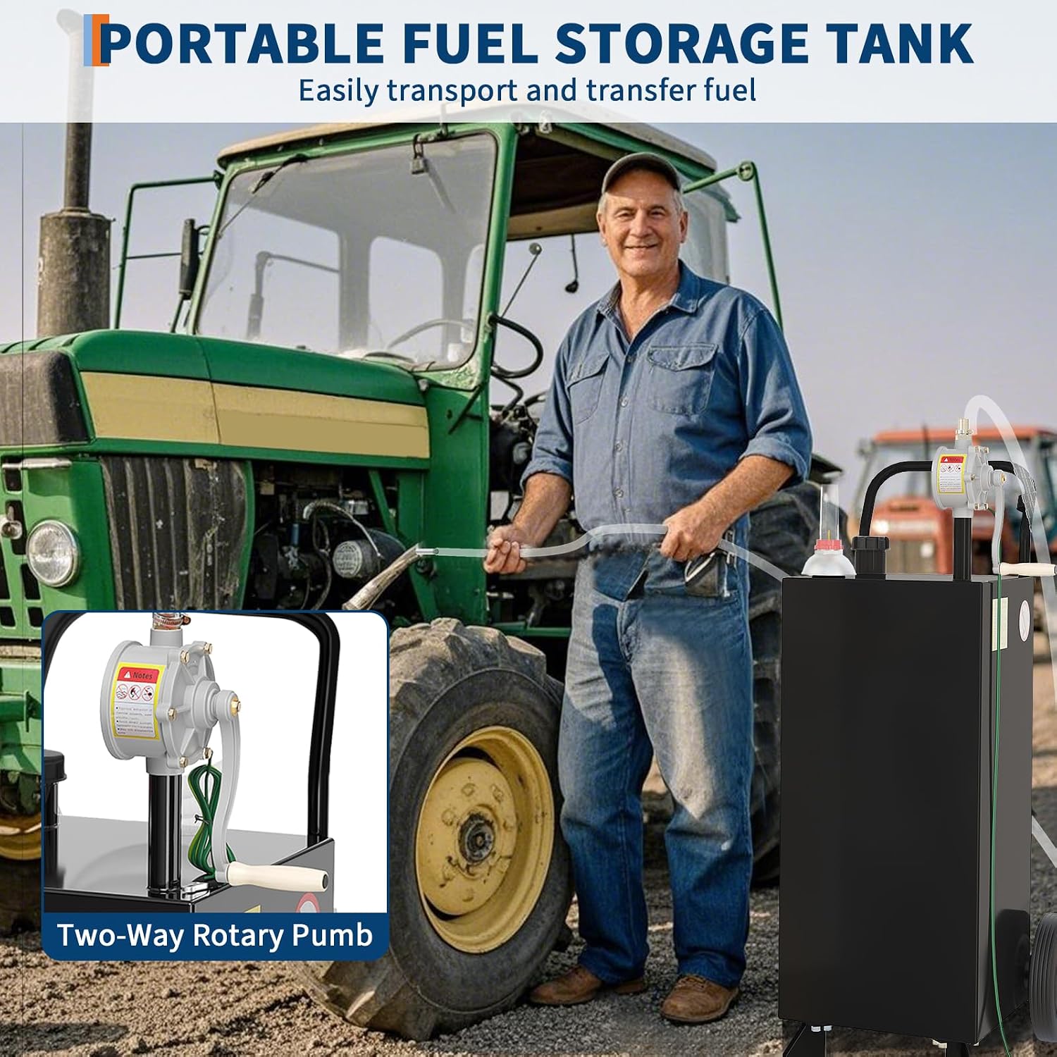 35 Gallon Fuel Caddy, Fuel Transfer Tank with Pump, Gas Storage Tank, Gasoline Diesel Fuel Container for Cars, Lawn Mowers, ATVs, Boats, More, Black