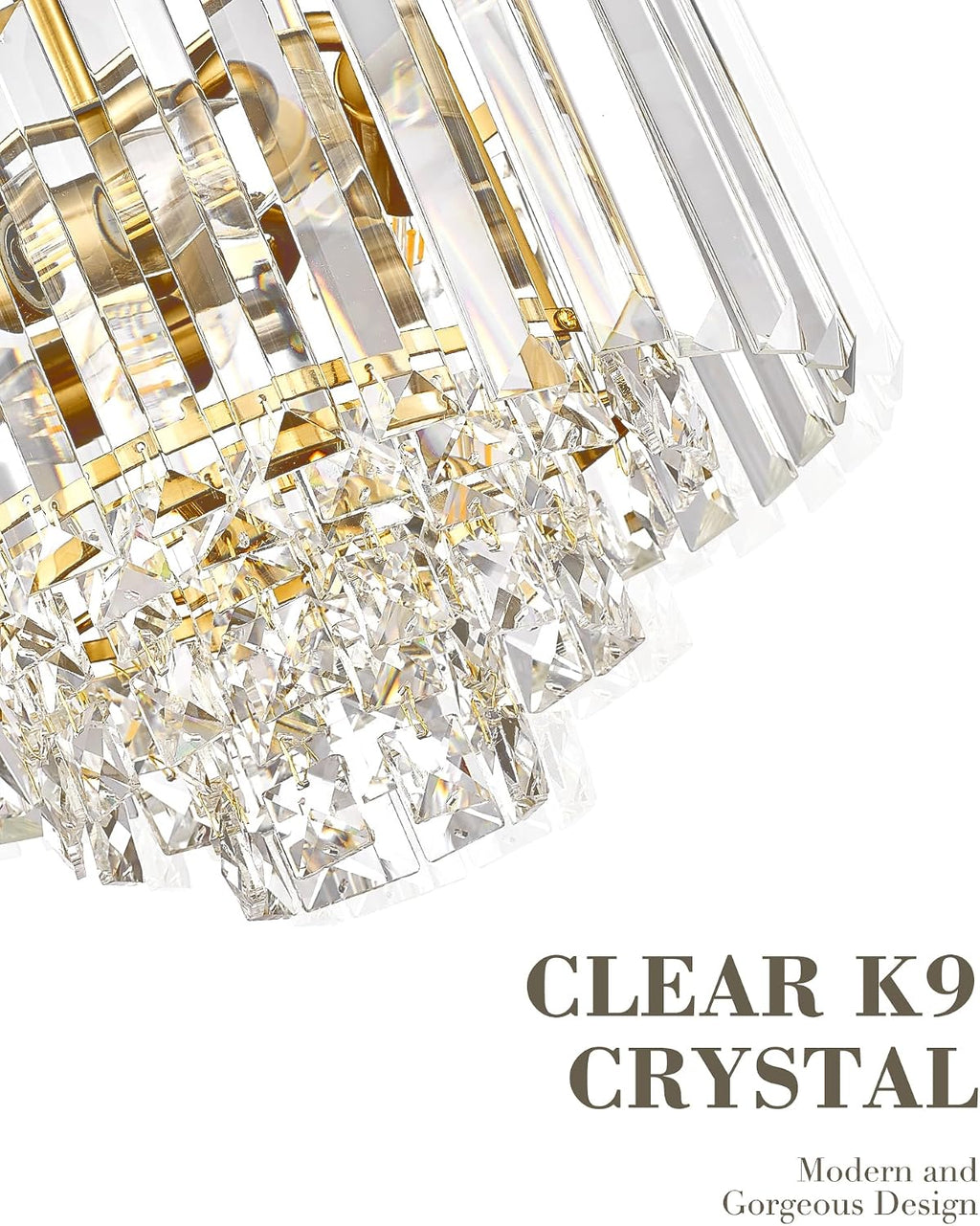 Polished Gold Chandelier, 4-Tier Crystal Pendant Light fixtures, Vintage Hanging Light, Chandeliers for Dining Room Kitchen Island Bedroom Entryway, CC4215-3W-PG