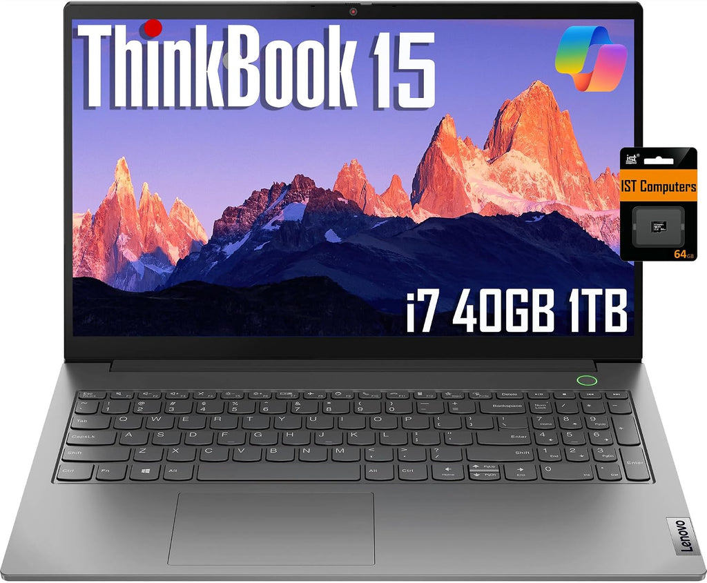 Lenovo ThinkBook 15 Gen 4 15.6' FHD (12th Gen Intel 10-Core i7-1255U, 40GB RAM, 1TB PCIe SSD, Narrow Bezel IPS) Business Laptop, 1080p Webcam, Fingerprint, IST SD Card, Win 11 Pro, Grey - 2024