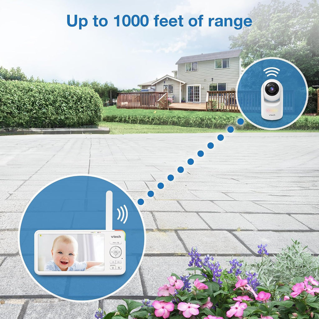VTech Baby Monitor with 2 Cameras No WiFi & 5.5' IPS Split Screen, Remote Pan Tilt Zoom – 13Hr Video Battery, 1000ft Range, Night Vision, Night Light, Two-Way Talk | Advanced HD Plus Twin