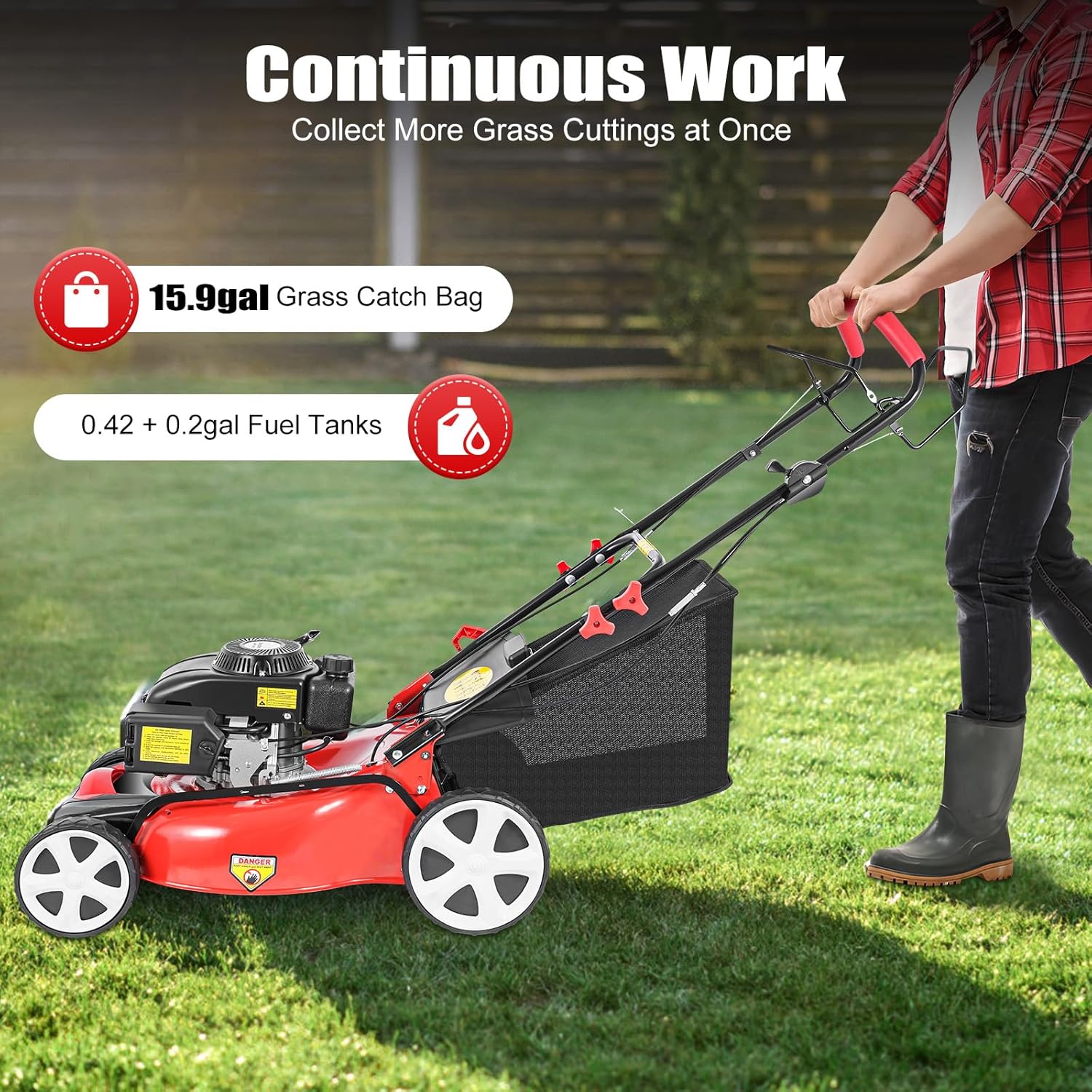 Self-Propelled Petrol Lawn Mower, 140cc 4-Stroke Petrol Engine Lawn Mower with 20-inch Blade, Walk-Behind Lawn Mower Cordless Push Lawn Mowers & Tractors with 60L Grass Tank Large Wheels 2800 RPM