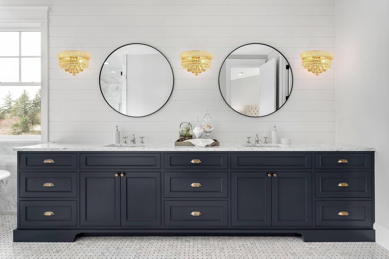 2-Lights Empire Crystal Wall Sconce Light for Living Room Dining Room Bathroom Vanity Mirrors Hallway Bedroom Closet Stairway (Gold)