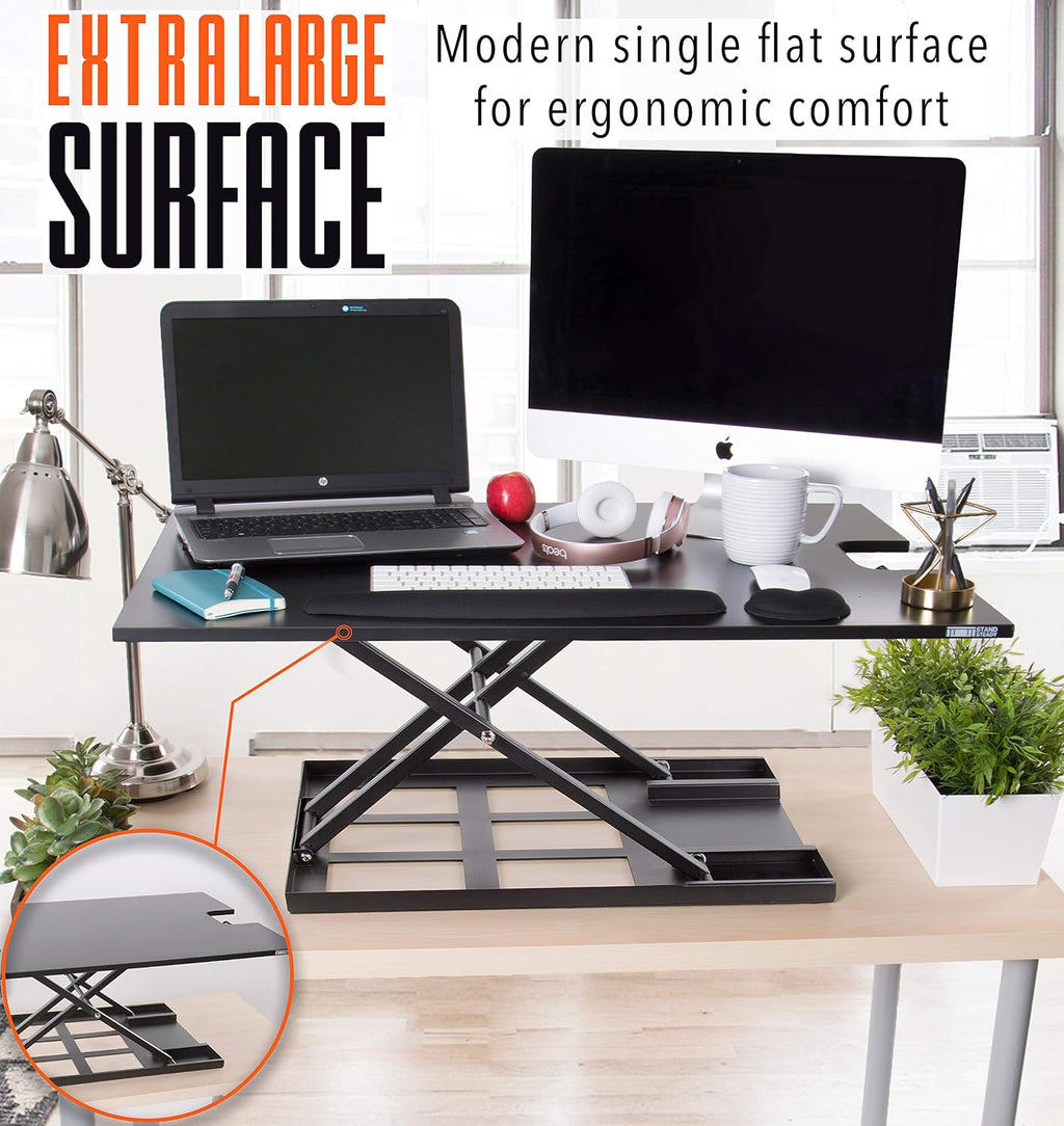 Stand Steady X-Elite Pro XL, Ergonomic Adjustable Height Standing Desk Converter, Extra Large Sit to Stand Laptop Desk Riser, Easily Fits 2 Computer Monitors, Raises Desk Height 7 to 16-inches (Black)