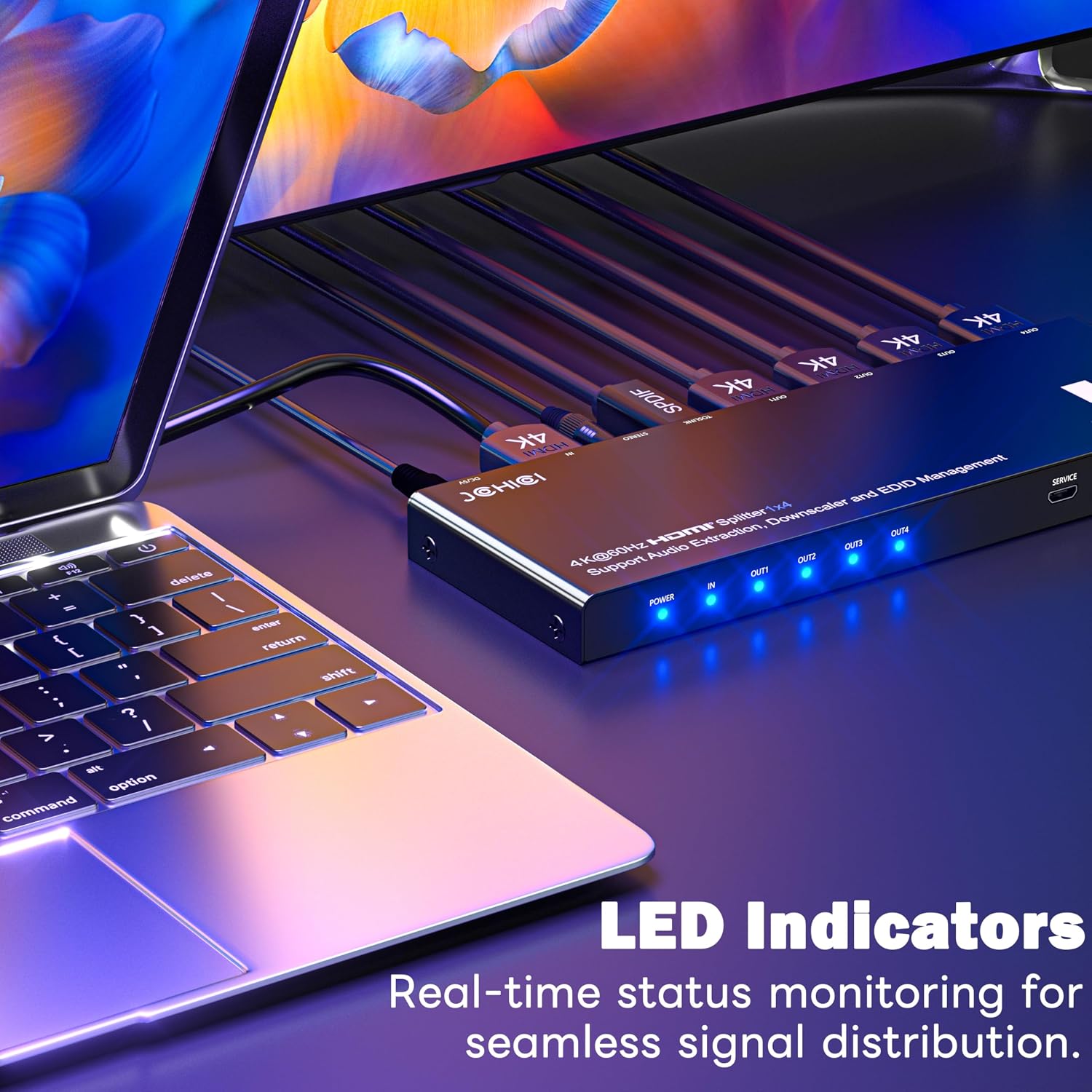 1x4 HDMI Splitter 4K@60Hz 4:4:4 HDR - with Audio Extractor (Optical/3.5mm), HDMI Switcher Splitter with EDID Management & Downscaler, HDCP 2.2 Compatible for PS5/Xbox/Apple TV (18Gbps)