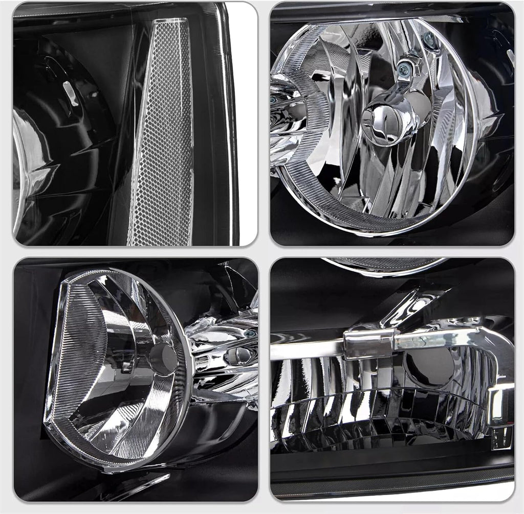 Headlights and Taillights Assembly Combo for 2007-2014 Chevy Tahoe Suburban Head Lamps/Red Rear Tail Brake Signal Lights Replacement Driver and Passenger Side,Black Housing Clear Reflector