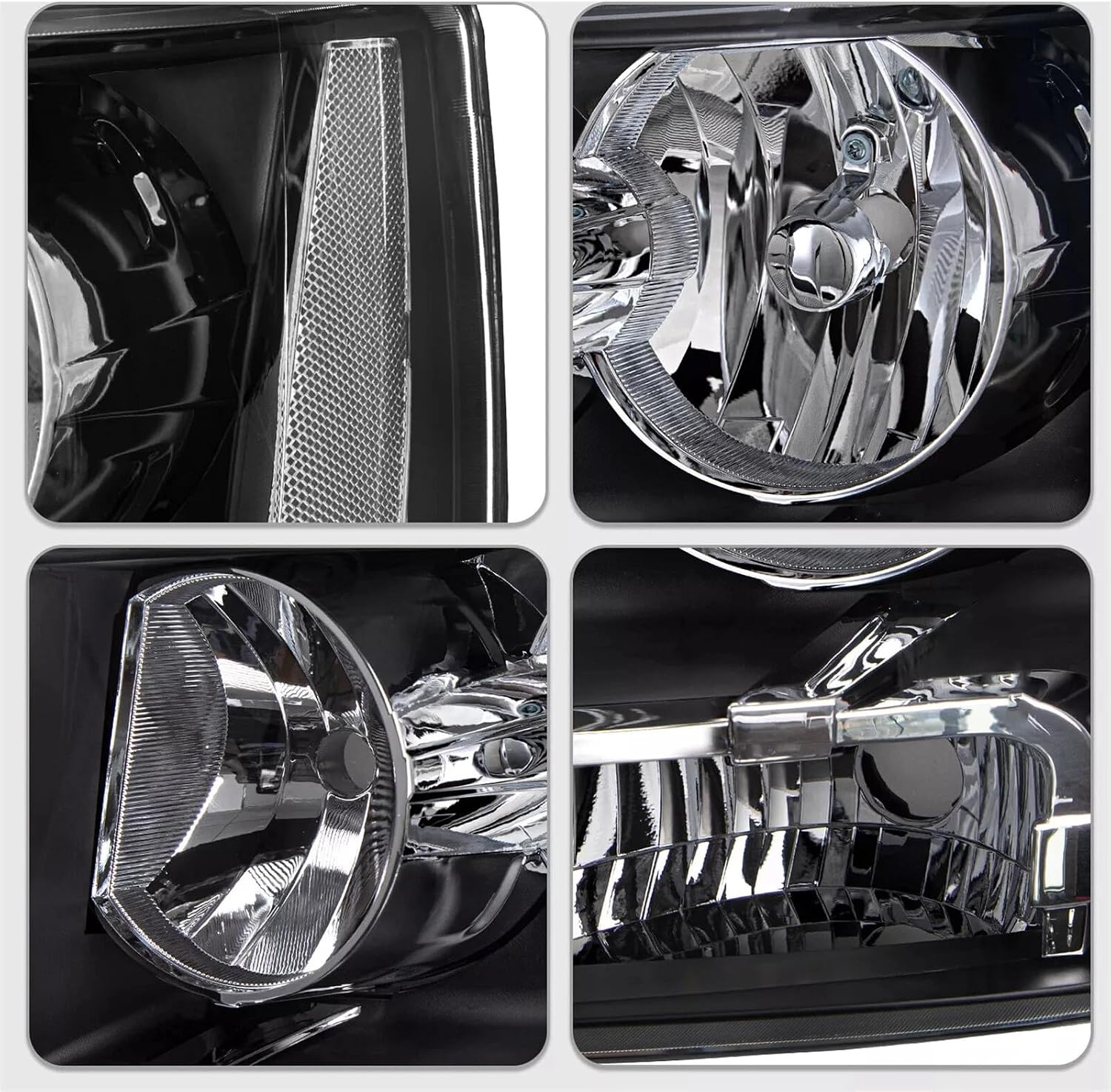 Headlights and Taillights Assembly Combo for 2007-2014 Chevy Tahoe Suburban Head Lamps/Red Rear Tail Brake Signal Lights Replacement Driver and Passenger Side,Black Housing Clear Reflector