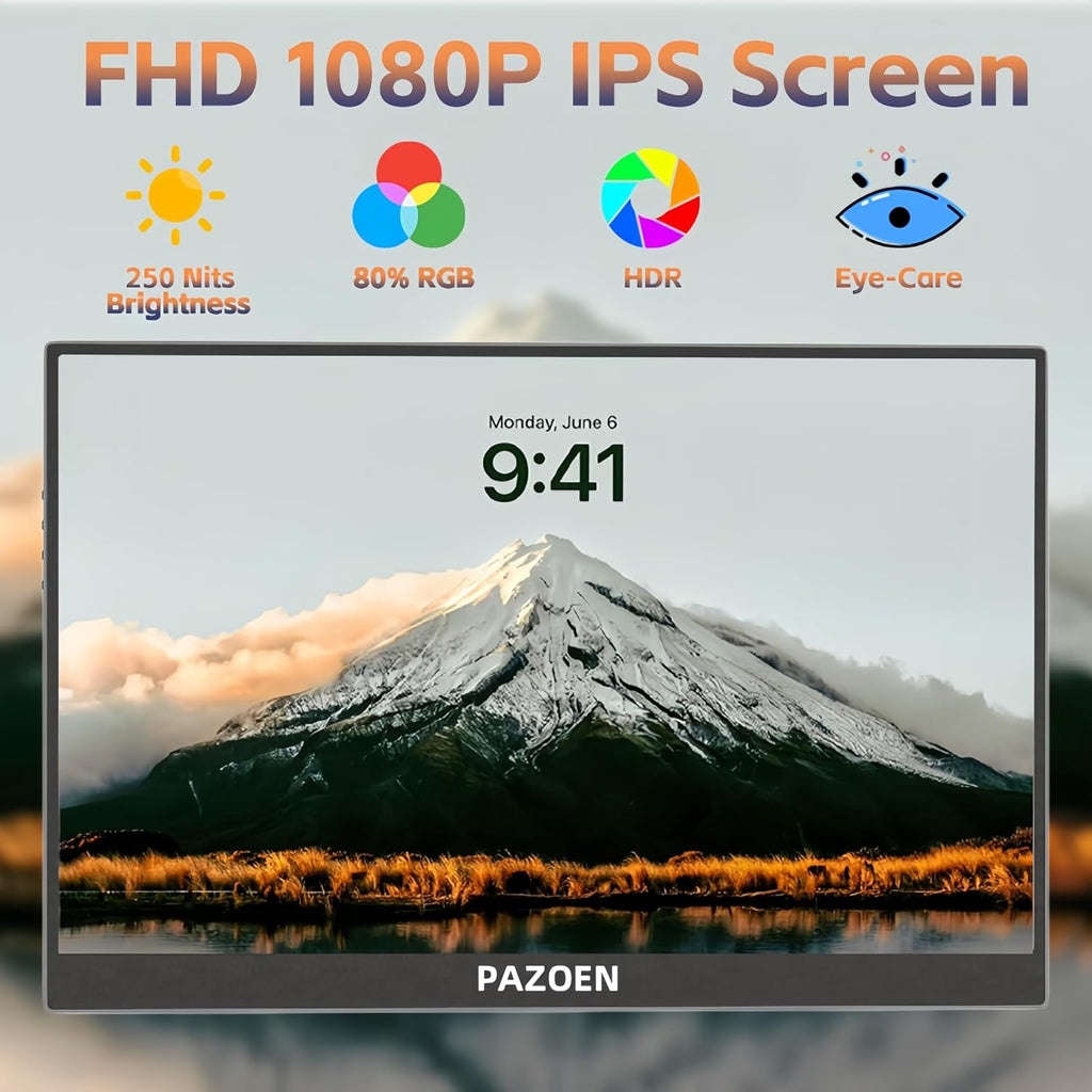 Portable Monitor 15.6 Inch FHD 1920X1080 IPS Gaming Display Monitor with USB-C & HDMI, Ultra-Slim External Second Screen with Speakers for Laptop, for Xbox，PC，Mac, Phone, PS5