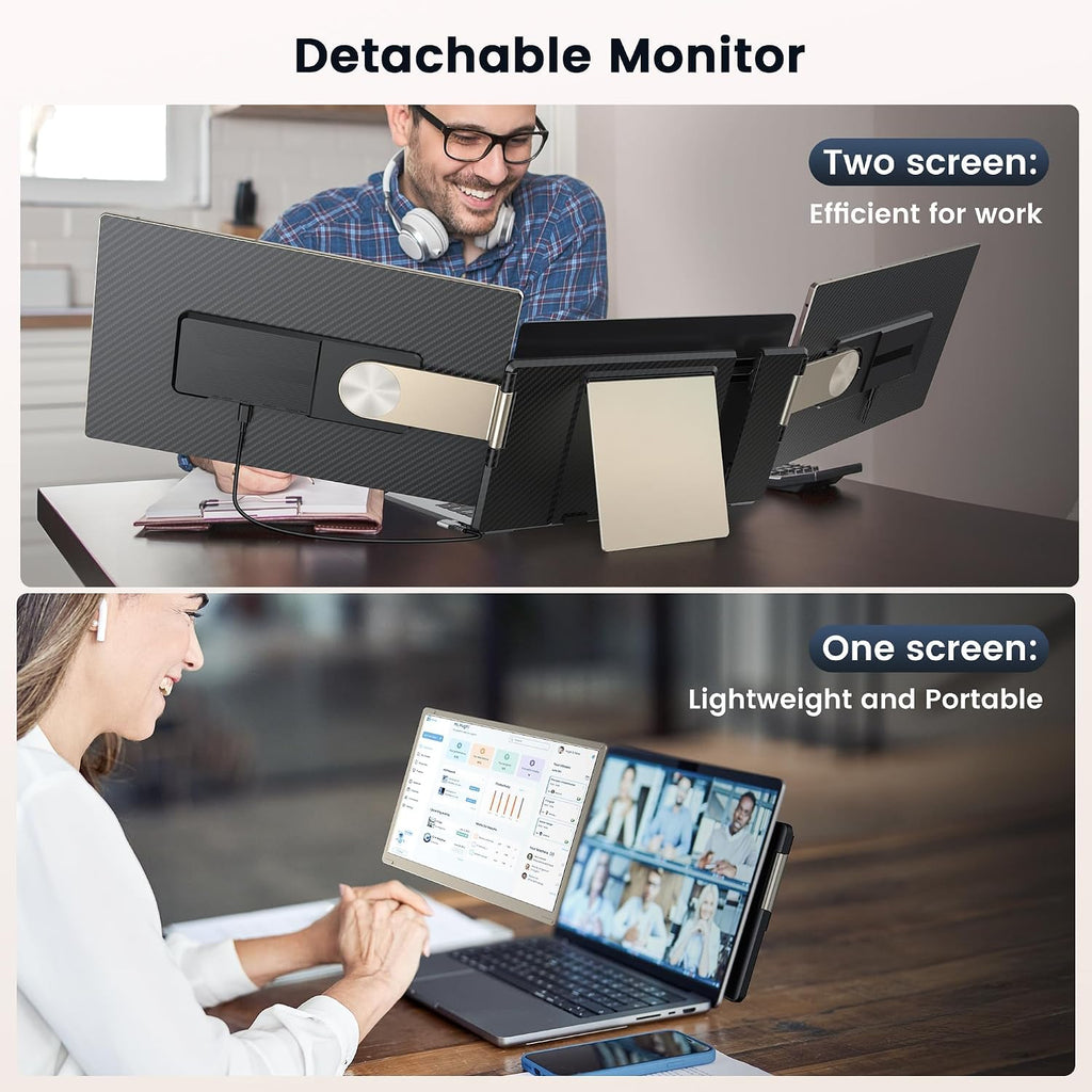 Laptop Screen Extender, 15.6' Detachable Triple Portable Monitor, 1080P FHD IPS Display, Sturdy & Durable, USB-C/HDMI Plug-Play Monitor Extender for Mac/Win/Android, Fits 13-17' Laptops
