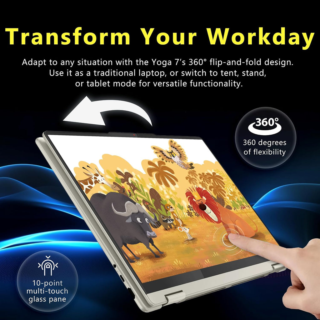 Lenovo Yoga 7 2-in-1 16' WUXGA Touchscreen Laptop, AMD Ryzen AI 5 340, 16GB LPDDR5X, 1.5TB Storage (512GB PCIe SSD&1TB Docking), Backlit Keyboard, Fingerprint, 1080p Webcam, Win 11 Pro, Seashell