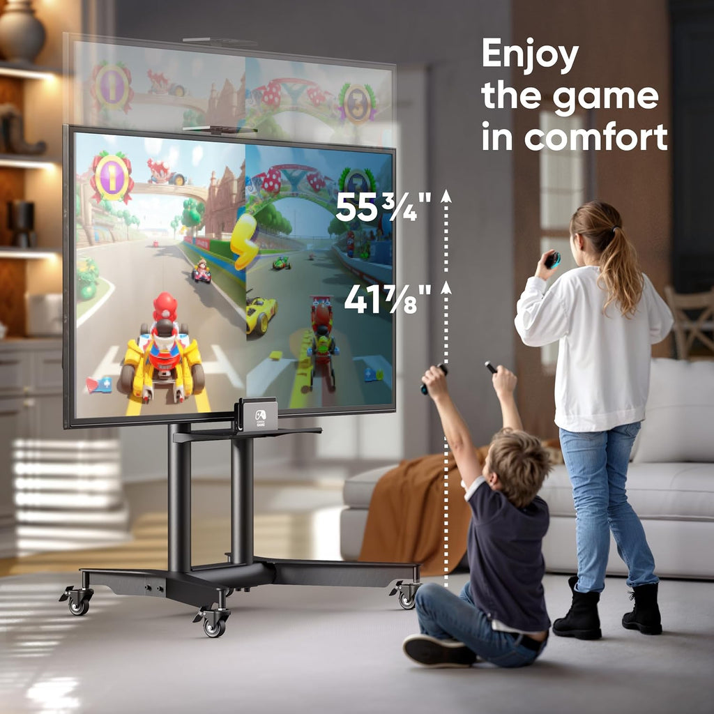 ONKRON Mobile TV Stand on Wheels for 32-75 Inch Screen, max Load 132 lbs, Height Adjustable TV Portable Stand, VESA 200x200-600x400, TV Cart Rolling TV Stand with Wheels and Shelf Black
