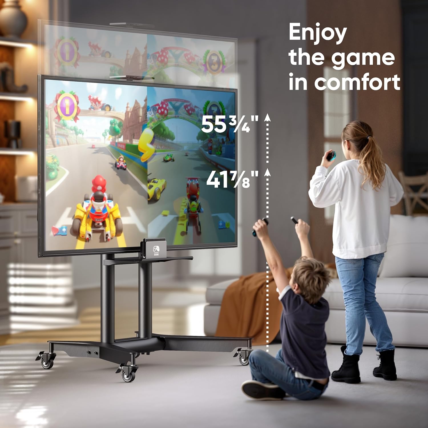 ONKRON Mobile TV Stand on Wheels for 32-75 Inch Screen, max Load 132 lbs, Height Adjustable TV Portable Stand, VESA 200x200-600x400, TV Cart Rolling TV Stand with Wheels and Shelf Black