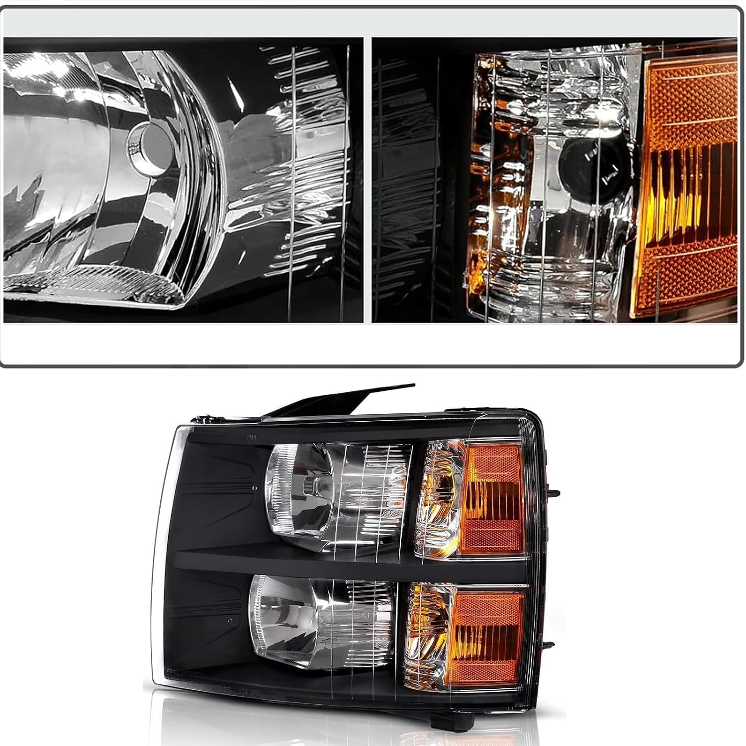 Headlights Tail Lights Combo Compatible with Chevy Silverado 1500 2007 2008 2009 2010 2011 2012 2013 Chevrolet 2500 3500 HD 2500HD 3500HD Replacement Headlight Rear Brake Lamp Assembly, Black