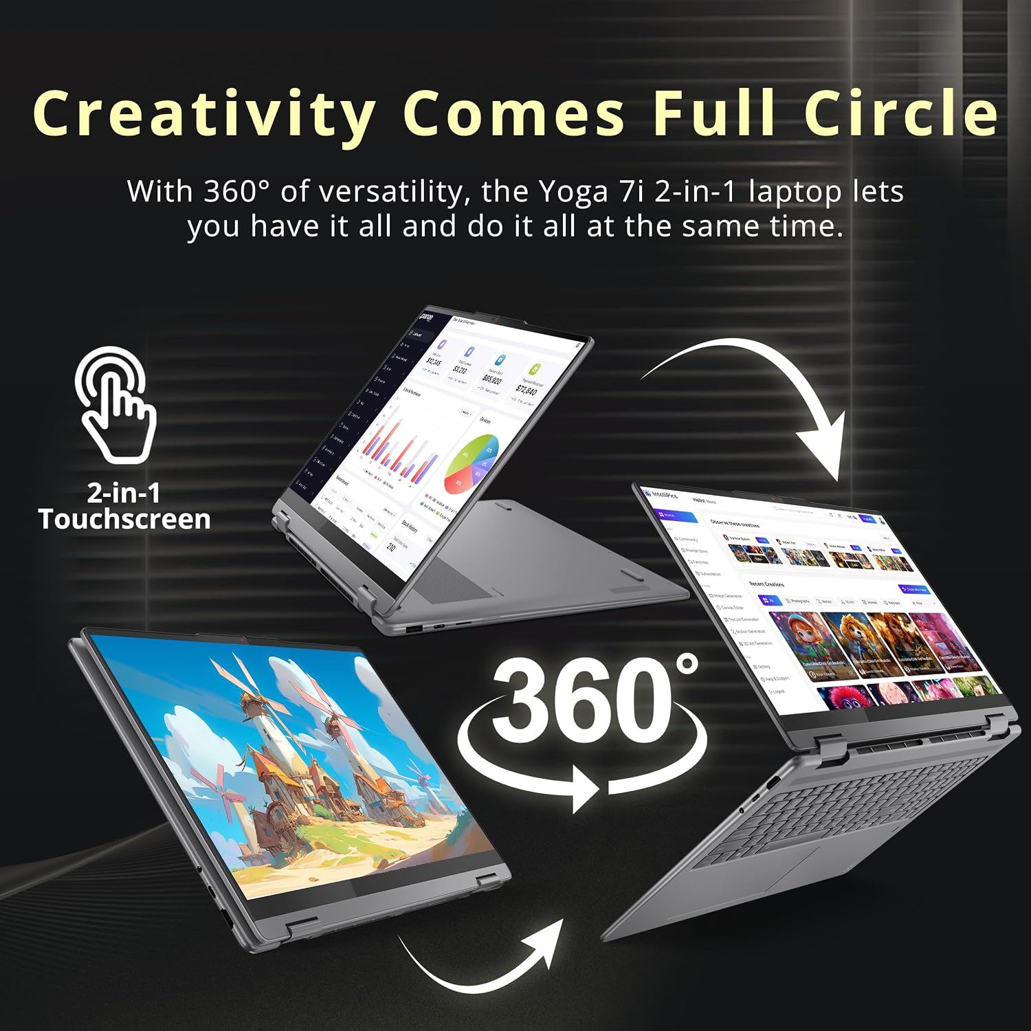 Lenovo Yoga 7i 2-in-1 16' 2K Touchscreen Laptop, Intel Ultra 5 226V, 16GB LPDDR5X, 1TB(512GB SSD+512GB Docking Station), Intel Arc Graphics, Backlit Keyboard, Fingerprint, Wi-Fi 7, Win 11 Pro, Gray