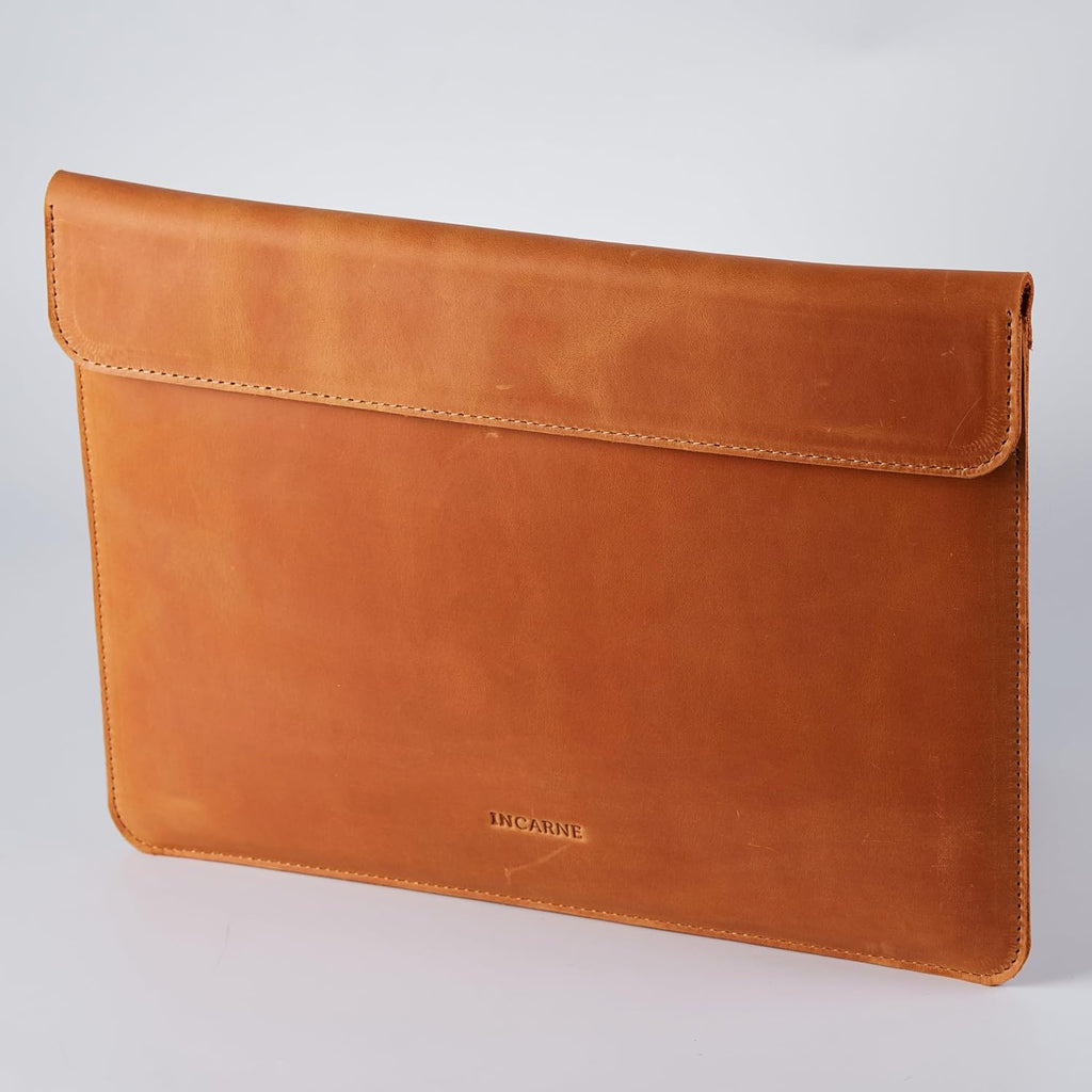 Laptop Case Leather Made for 16 inch MacBook Pro Sleeve - Carrying Cases Compatible with MacBook Pro 16' M1 M2 M3 M4 Max A2141 A2485 A2780 A2991 2022 2023 2024 2025 Genuine Vintage Leather, Cognac
