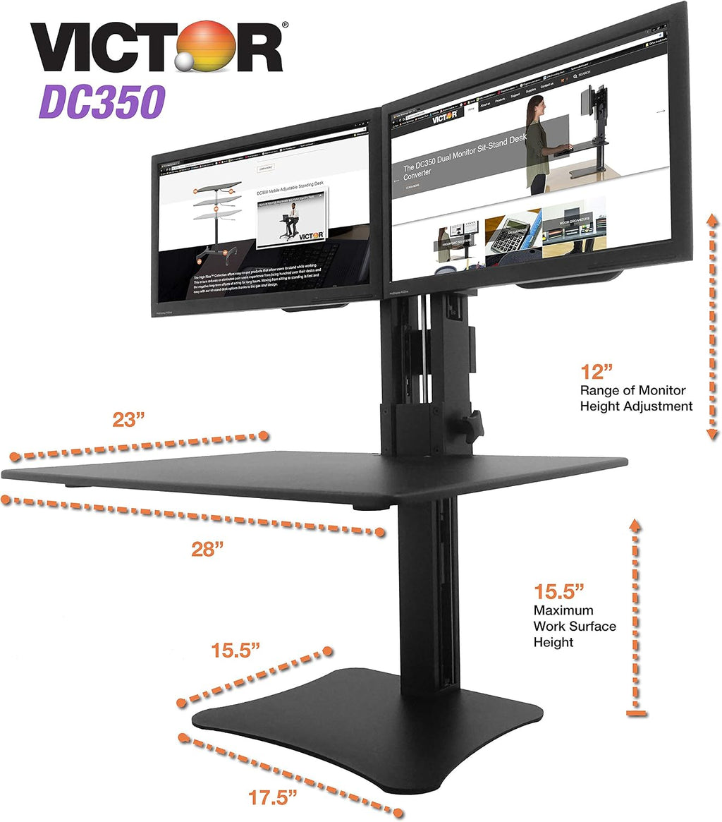 Victor High Rise Collection Dual Monitor Sit-Stand Standing Desk Converter, 28' by 23' by 15.5', Black