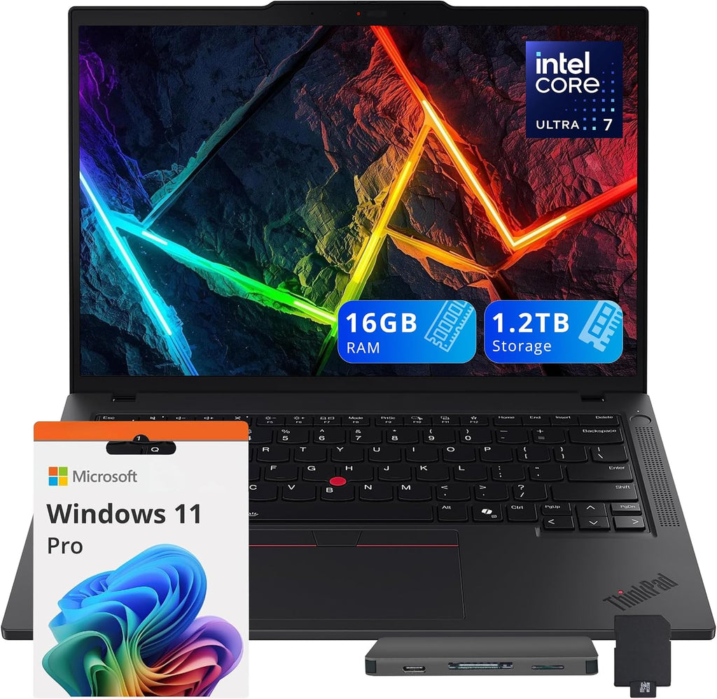 Lenovo ThinkPad T14 Gen 5 14' WUXGA Laptop, Intel Ultra 7 165U-vPro Technology, 16GB RAM, 1.2TB Storage(256GB SSD+1TB Docking Station), Backlit Keyboard, Fingerprint, Wi-Fi 6E, Win11 Pro, Black
